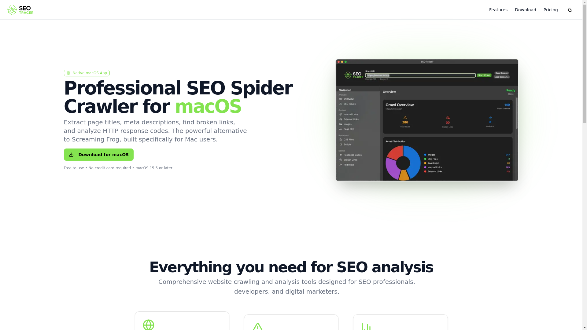 website screenshot of https://seotracer.app/