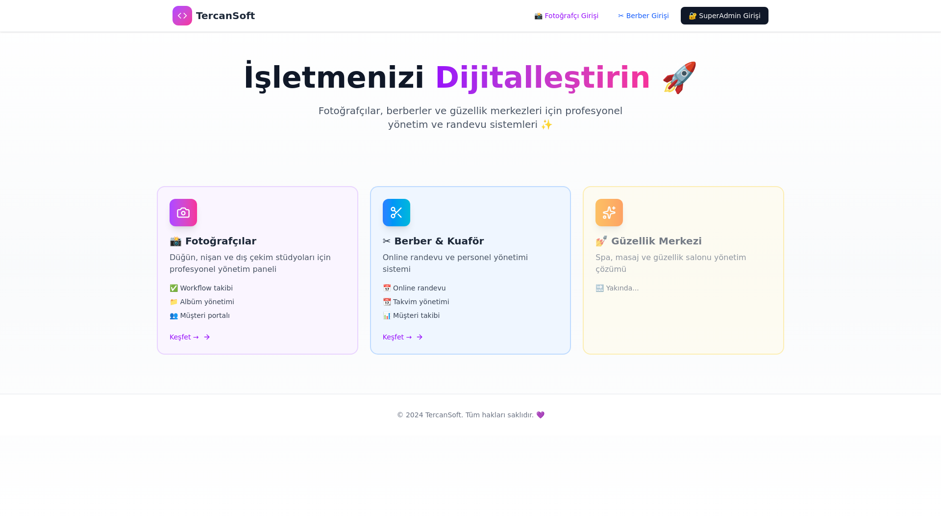 website screenshot of https://tercansoft.com/