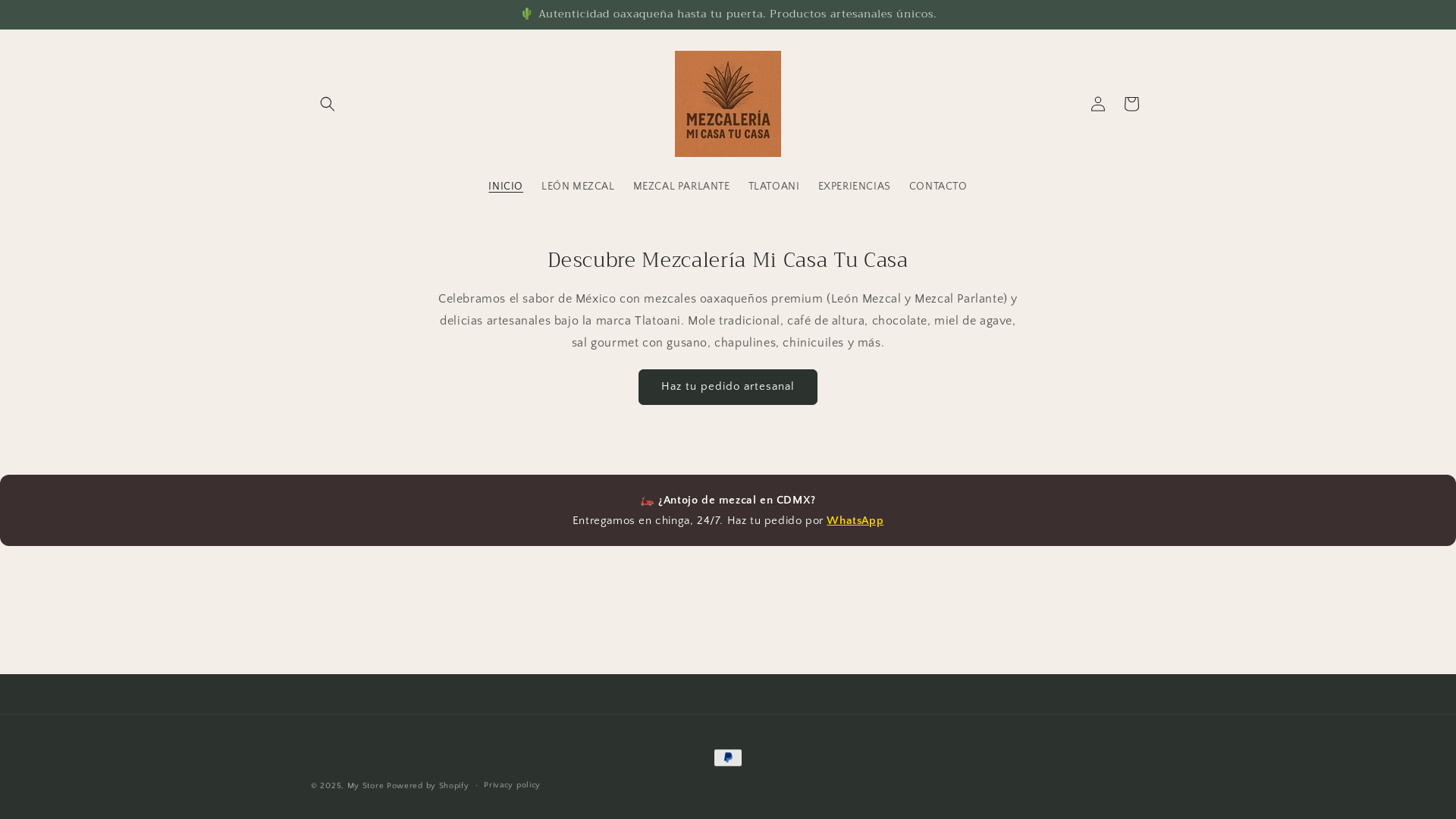 website screenshot of https://mezcaleriamicasatucasa.com/