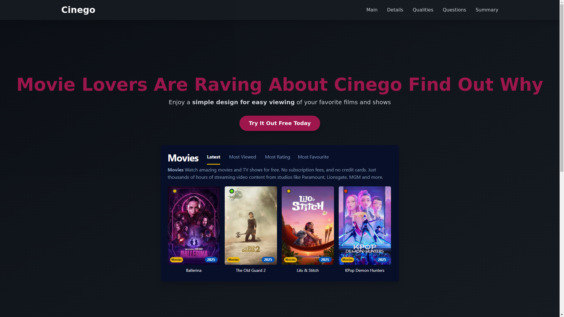 website screenshot of https://cinego-t40z.pages.dev/
