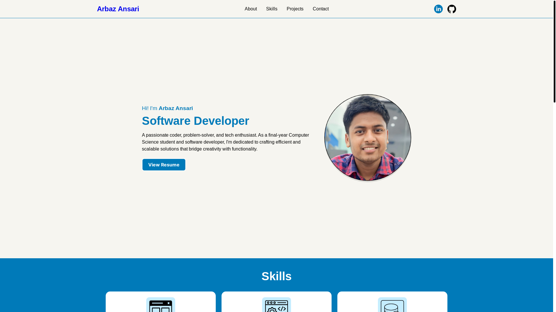 website screenshot of https://arbazansari.dev/