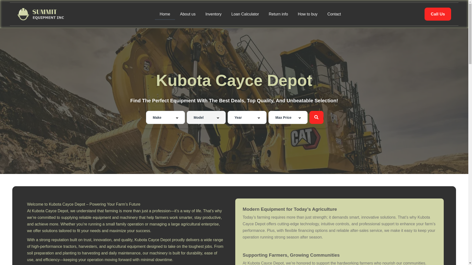 website screenshot of https://kubotacaycedepot.com/