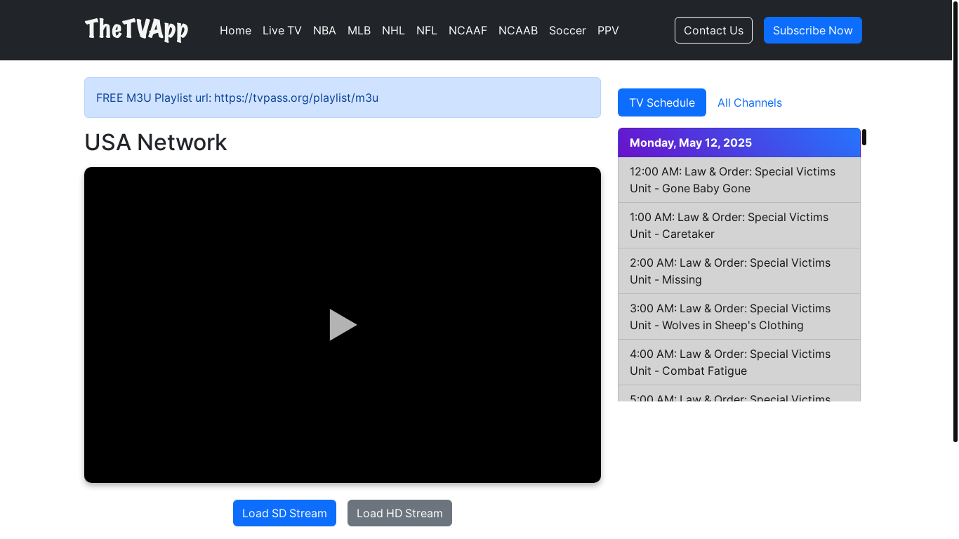 website screenshot of https://thetvapp.to/tv/usa-network-live-stream/