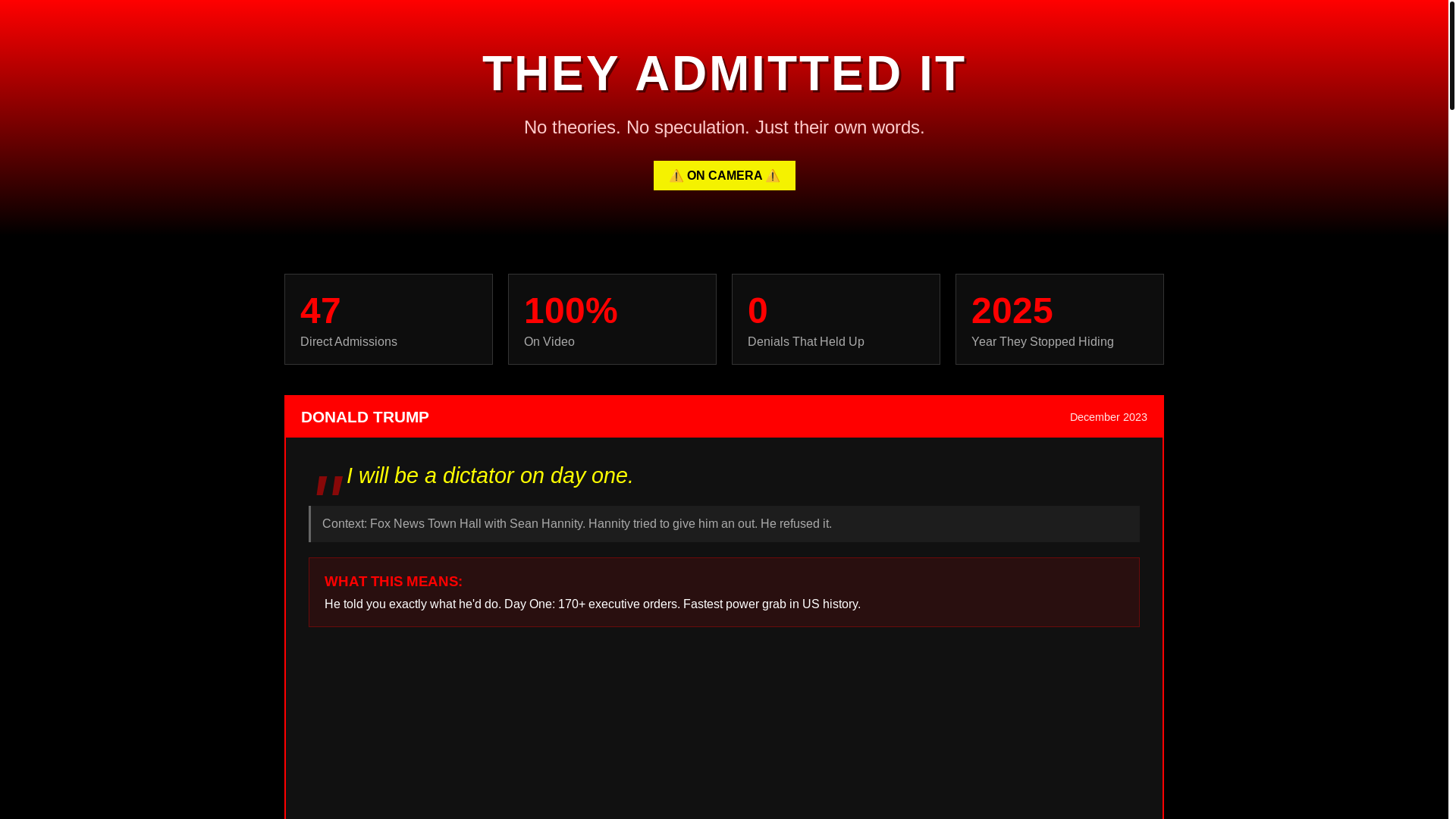 website screenshot of https://theyadmittedit.com/