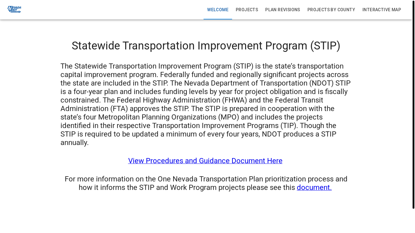 website screenshot of https://estip.nevadadot.com/default?view_type=FED