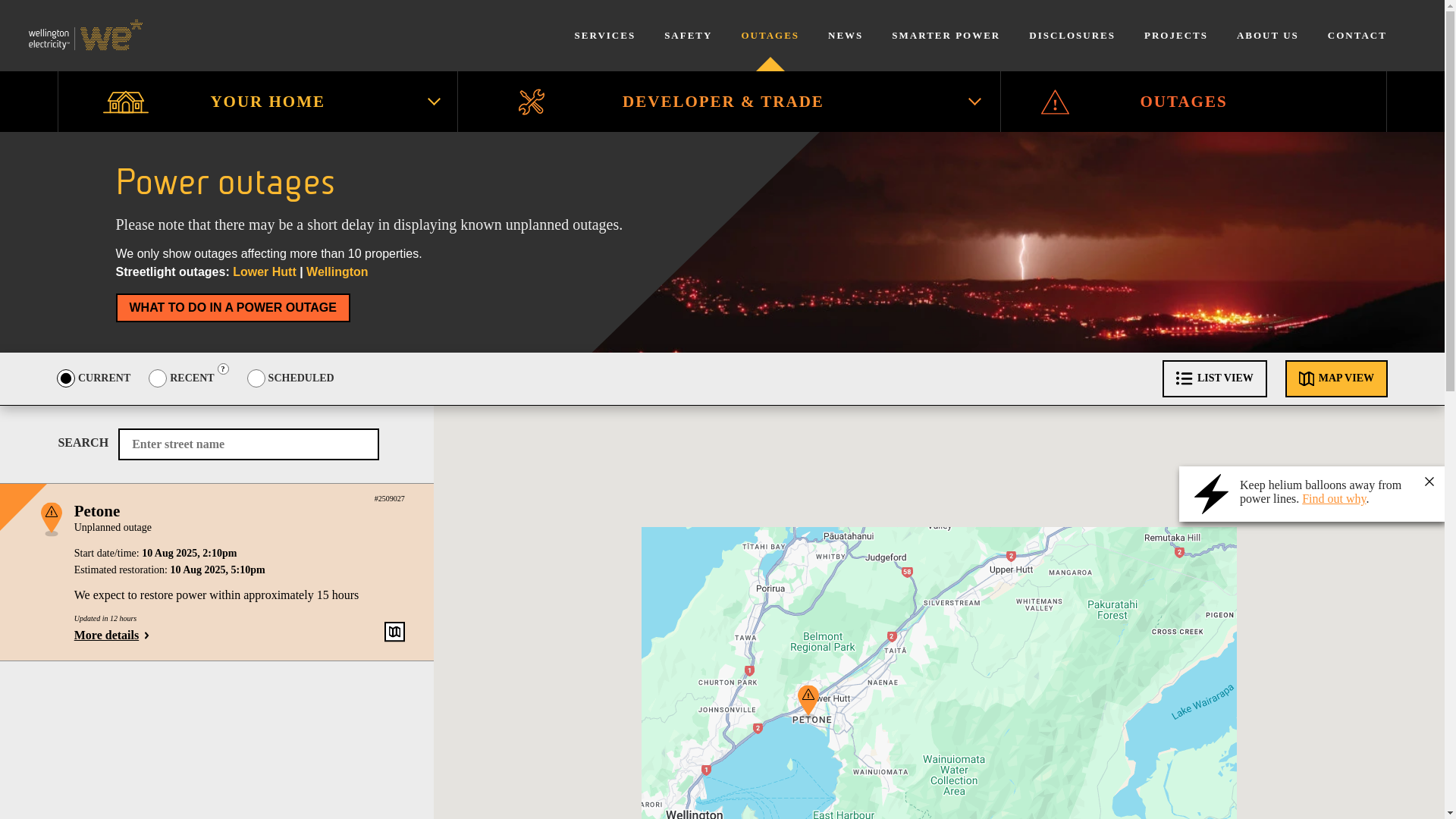 website screenshot of https://www.welectricity.co.nz/outages