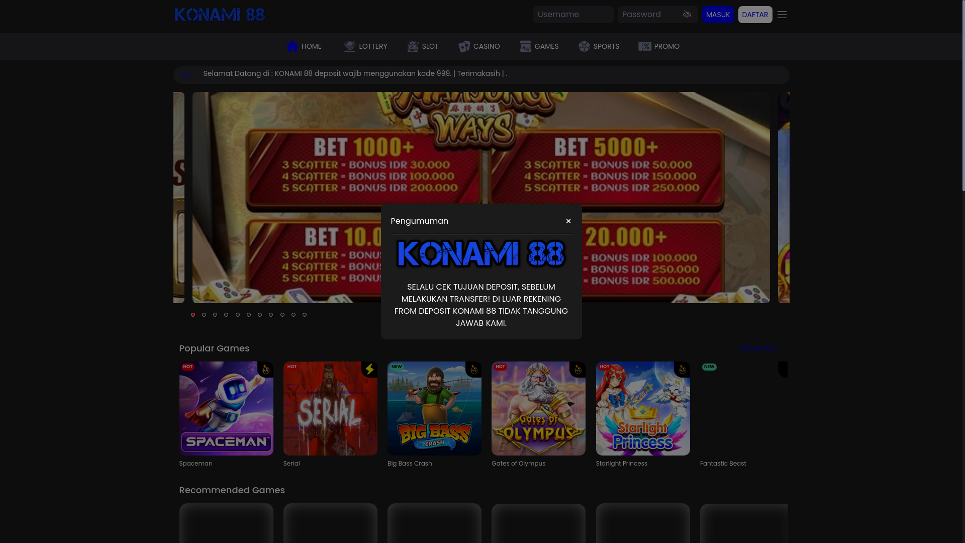 website screenshot of https://konami88m.top/