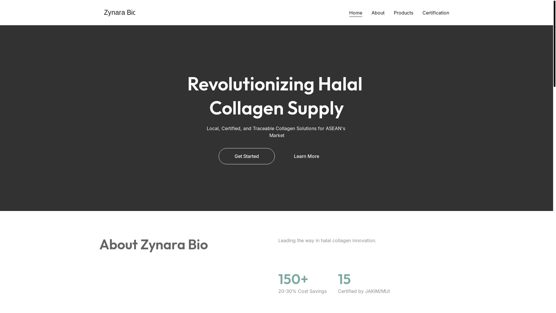 website screenshot of https://zynara.bio/