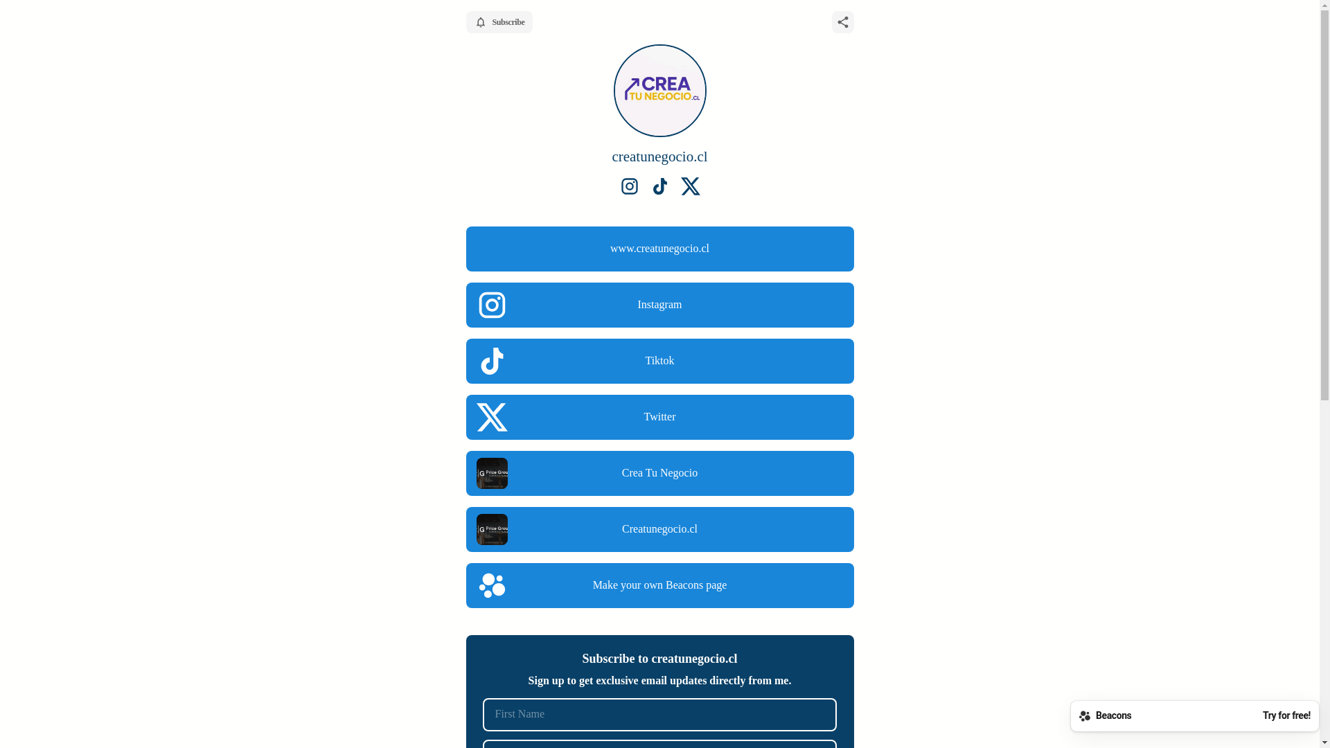 website screenshot of https://creatunegocio.store/