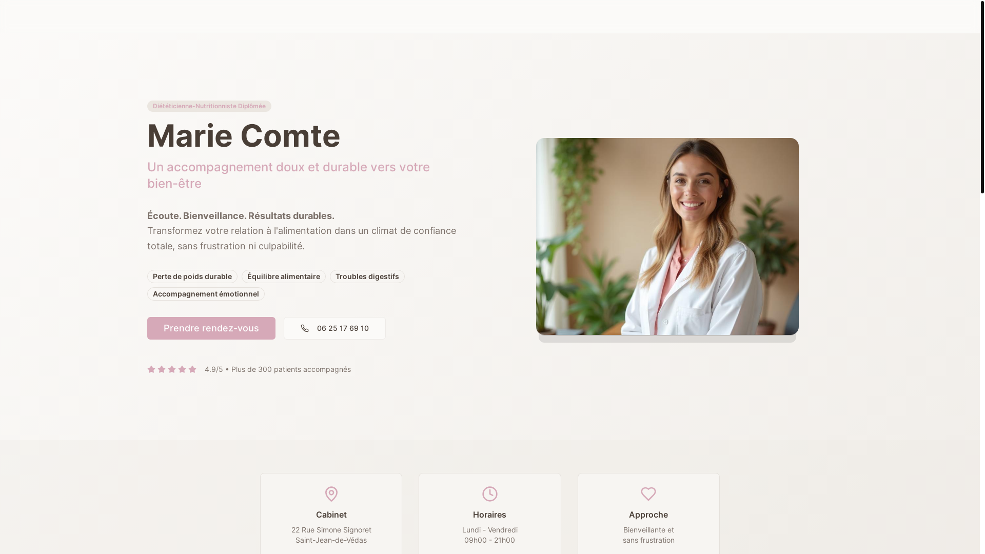 website screenshot of https://marie-comte-dieteticienne.pro/