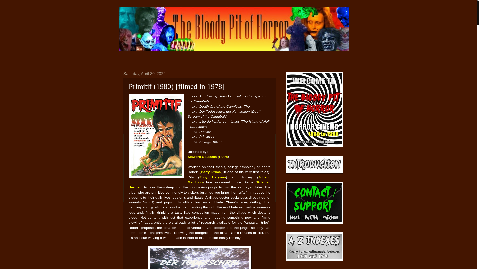 website screenshot of https://thebloodypitofhorror.blogspot.com/2022/04/primitif-1980-filmed-in-1978.html