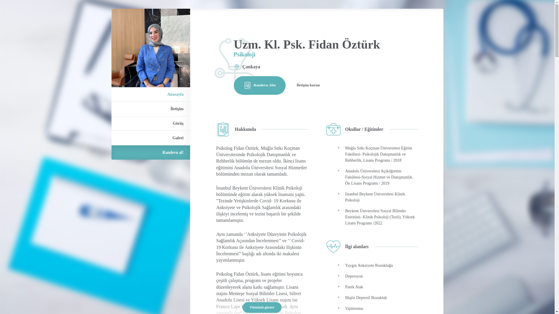 website screenshot of https://uzmanklinikpsikologfidanozturk.com/