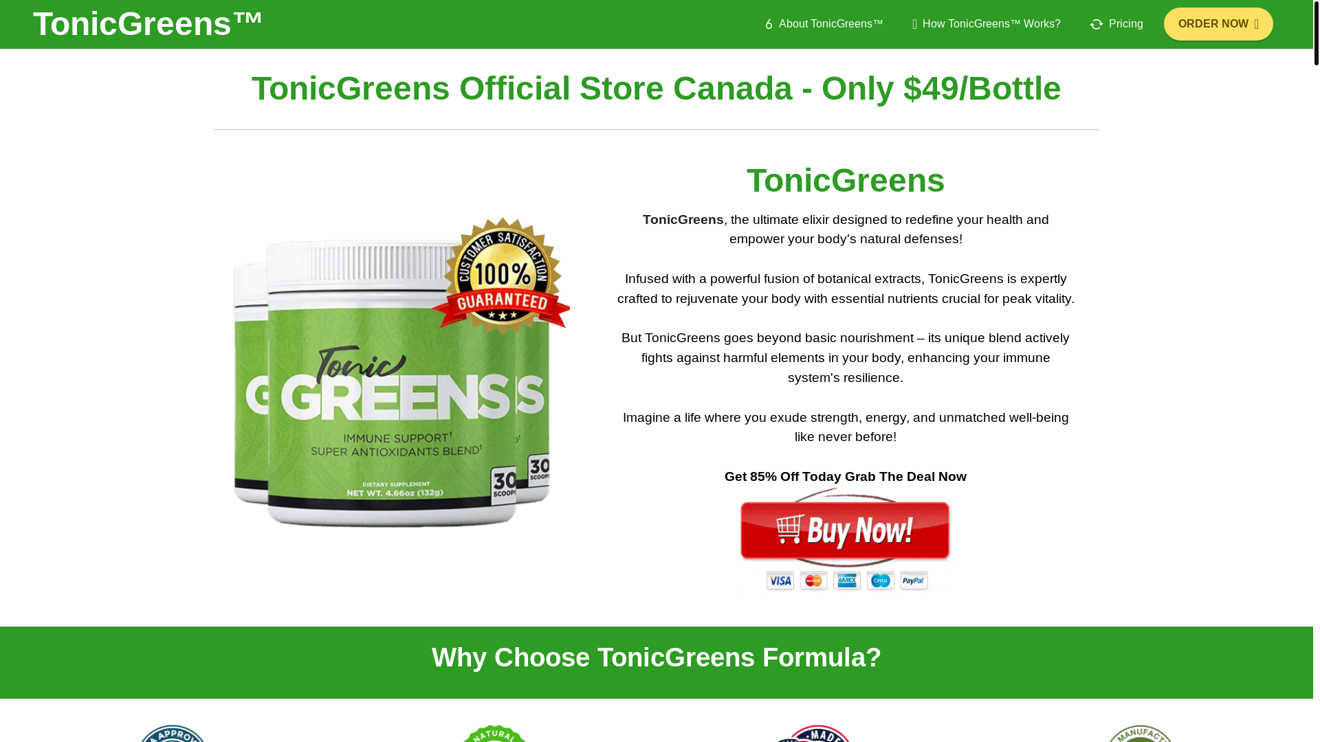 website screenshot of https://tonicgreens.ca/