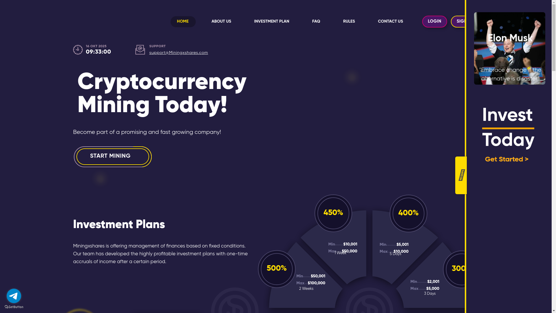 website screenshot of https://miningxshares.com/