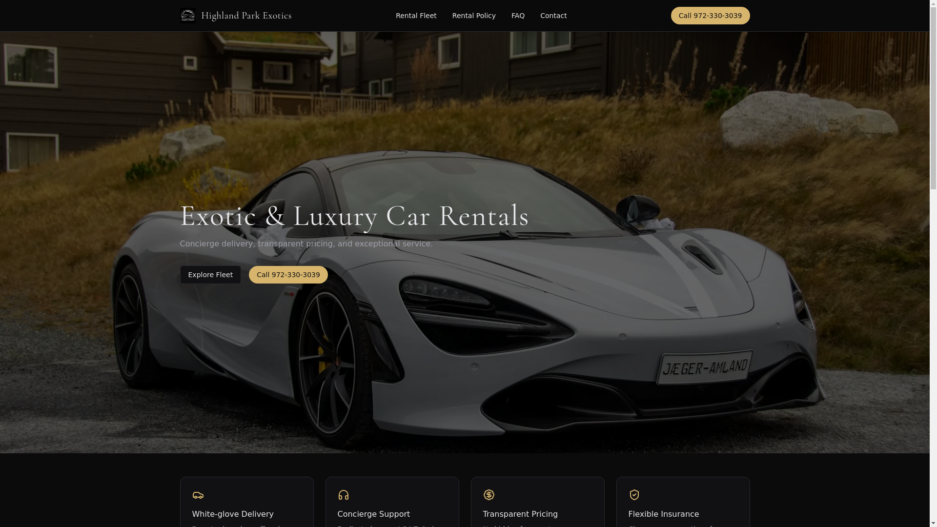 website screenshot of https://highlandparkexotics.com/