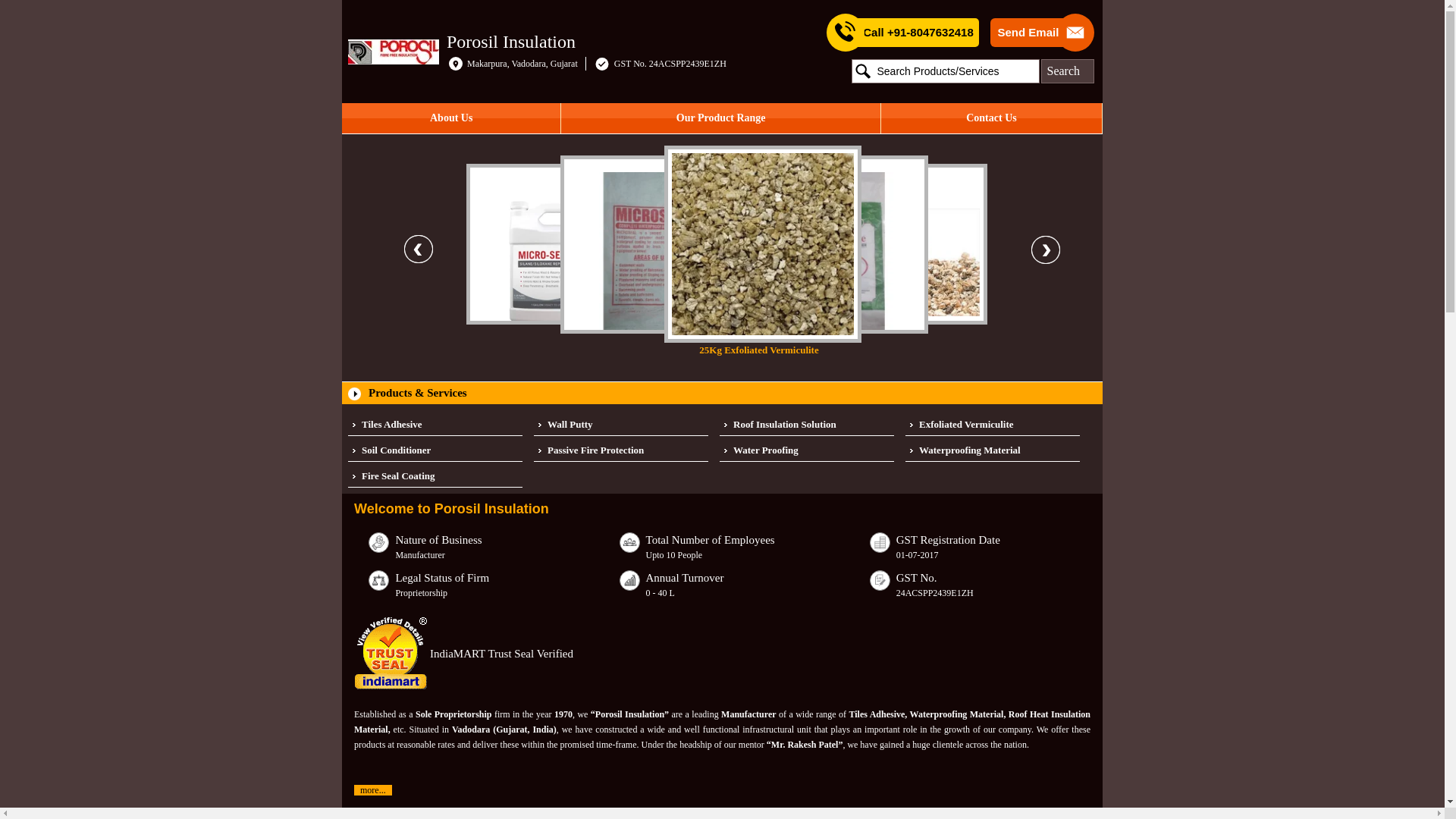 website screenshot of https://porosilvermiculite.com/