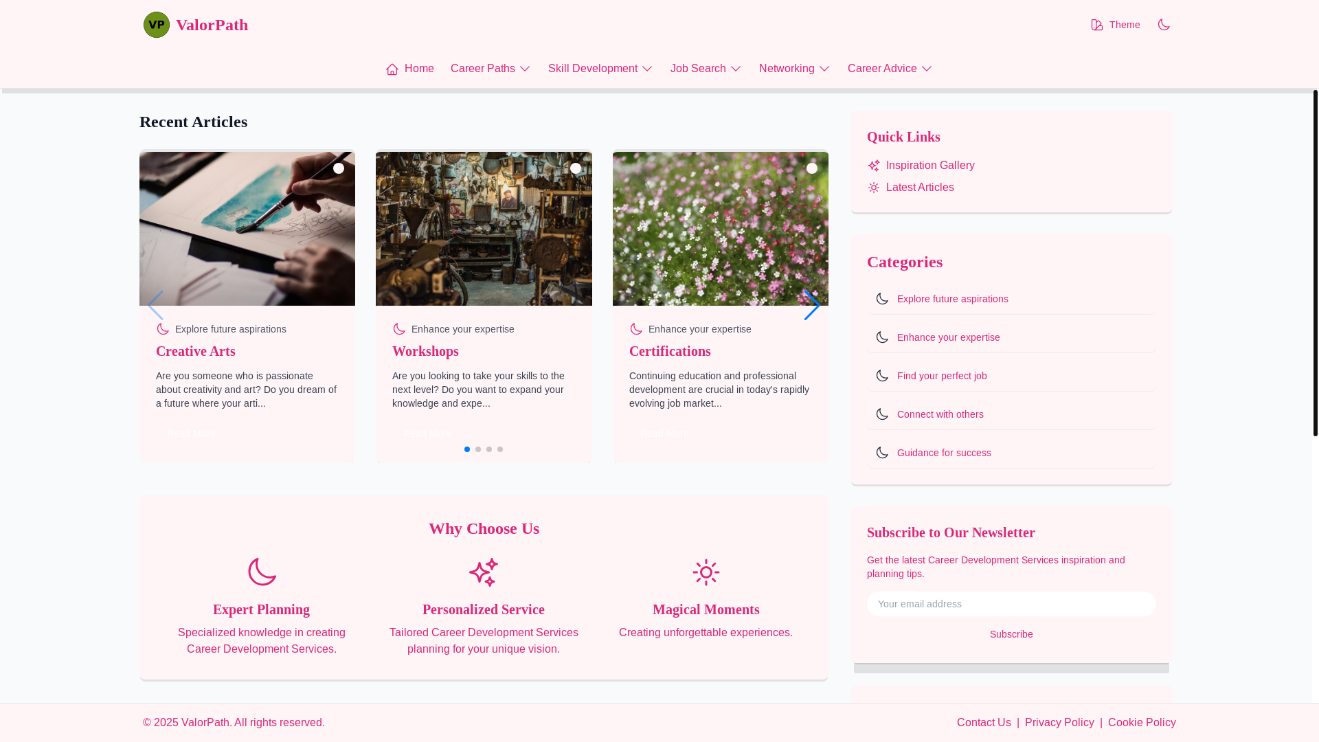 website screenshot of https://careervalor.xyz/