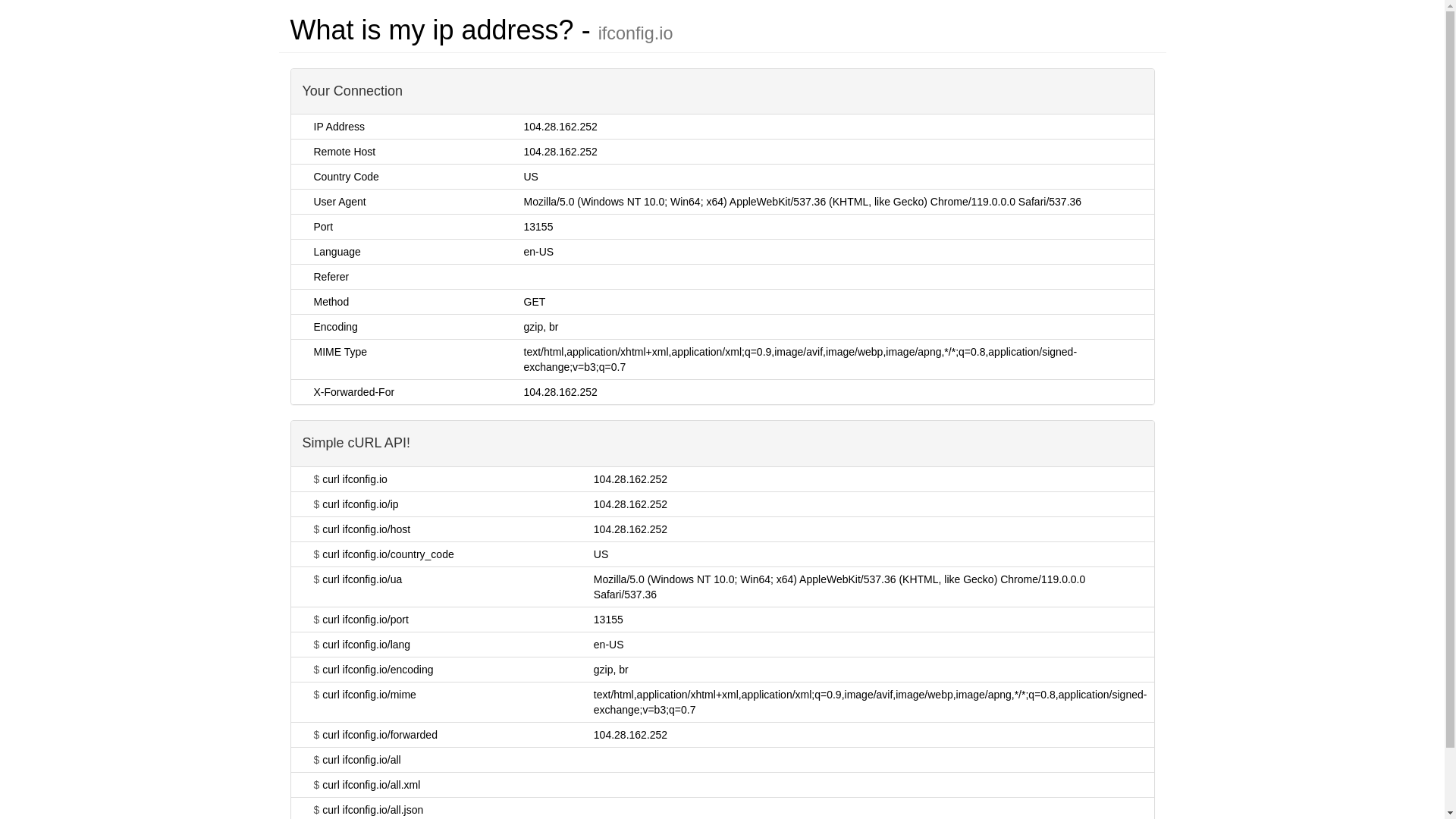 website screenshot of https://ifconfig.io/