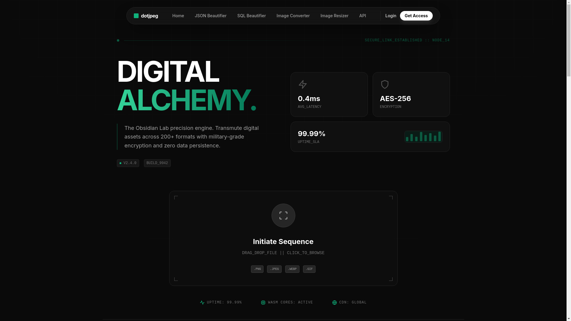 website screenshot of https://dotjpeg.com/