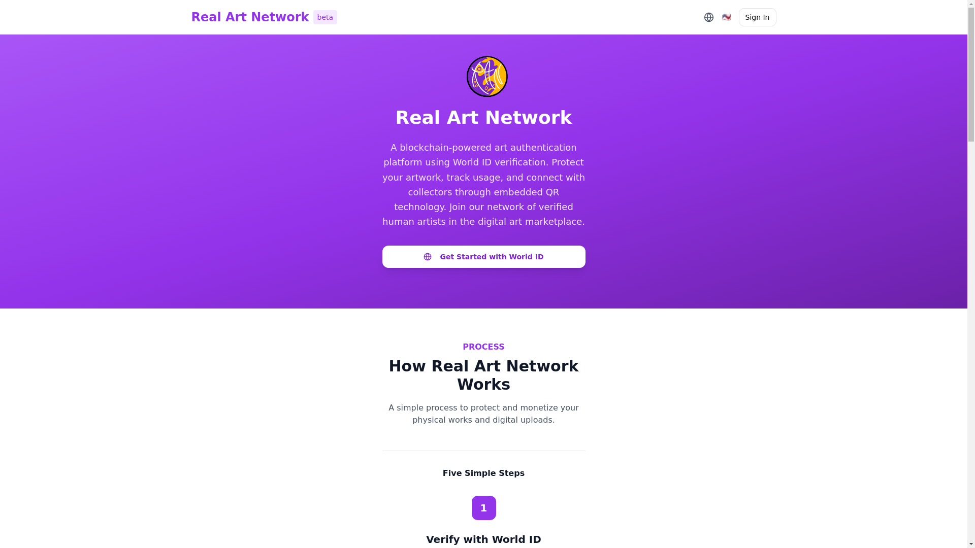 website screenshot of https://realart.network/