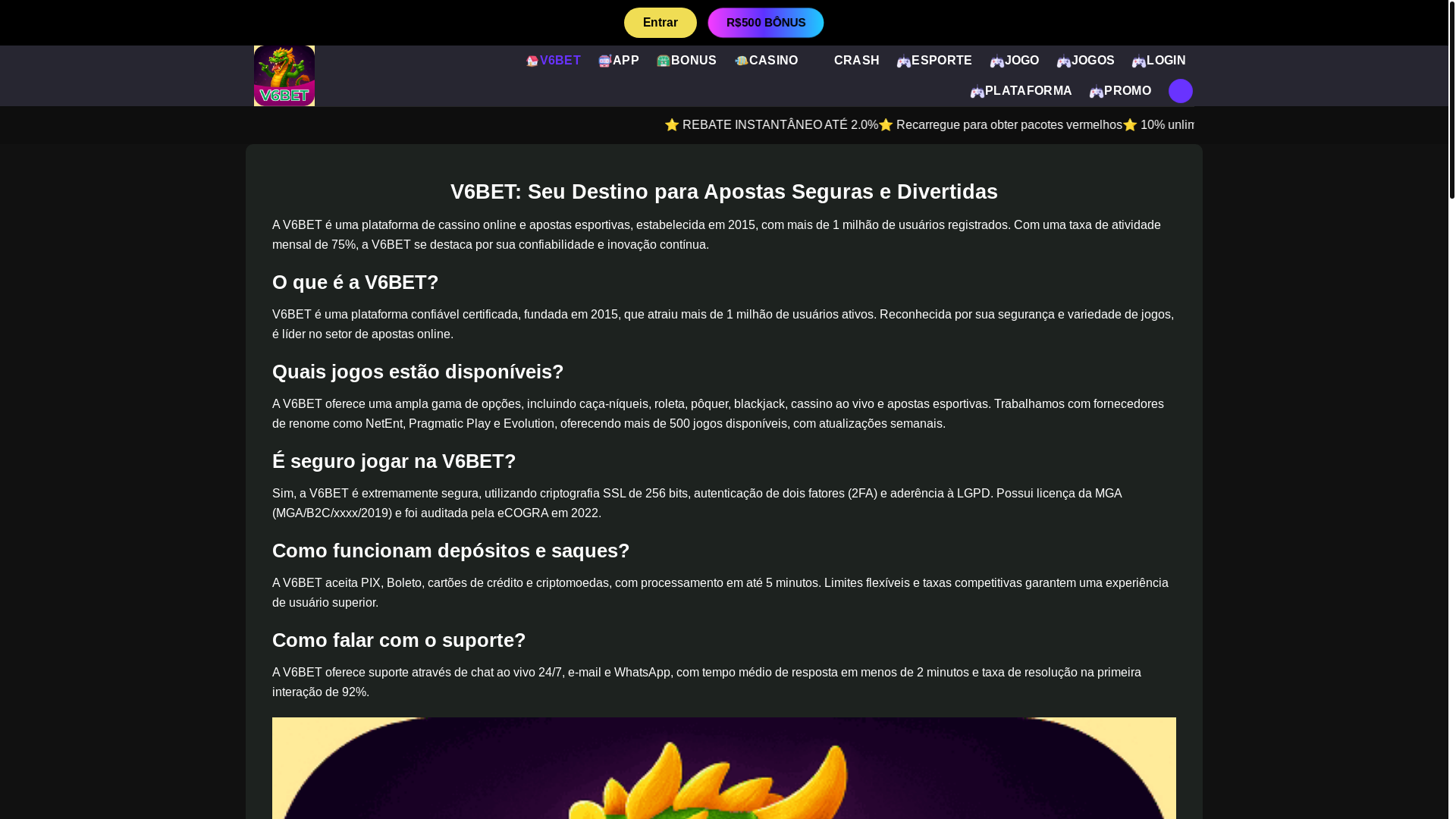 website screenshot of https://v6betslots.com/