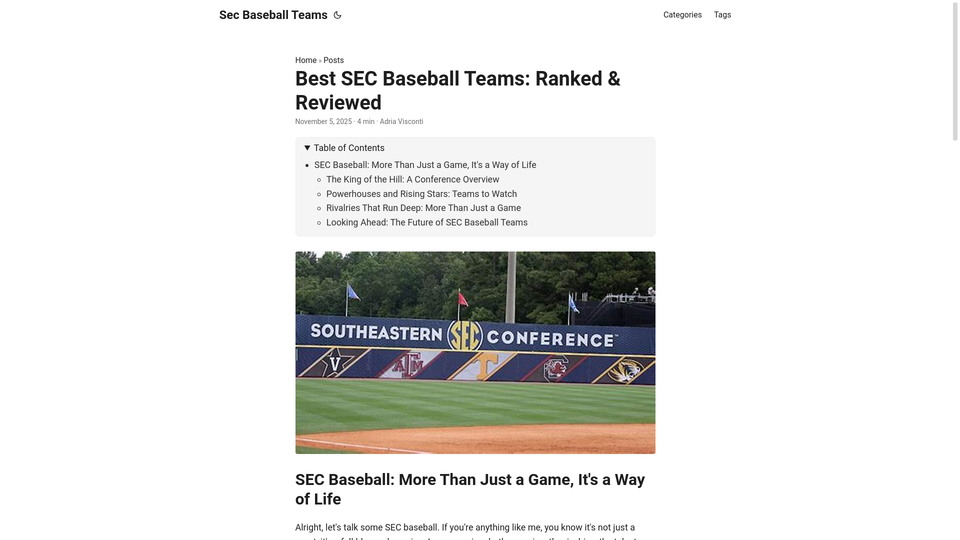 website screenshot of https://sec-baseball-teams.pages.dev/