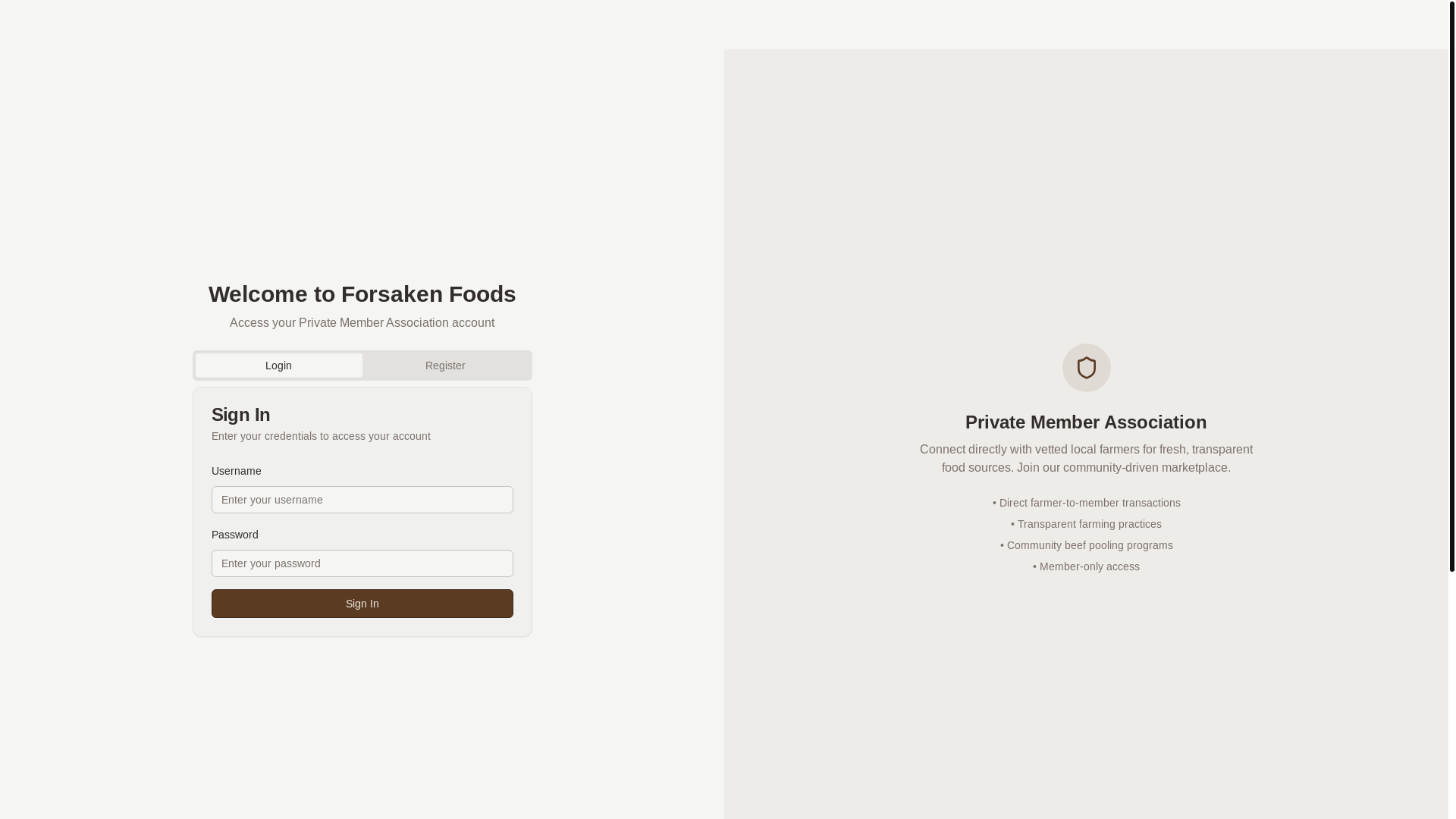 website screenshot of https://forsakenfoods.com/