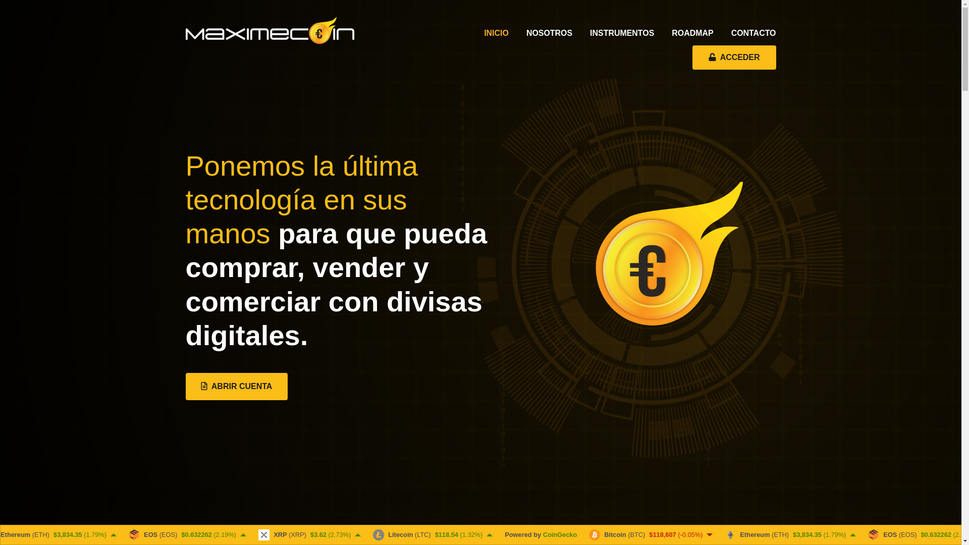 website screenshot of https://maximecoin.exchange/