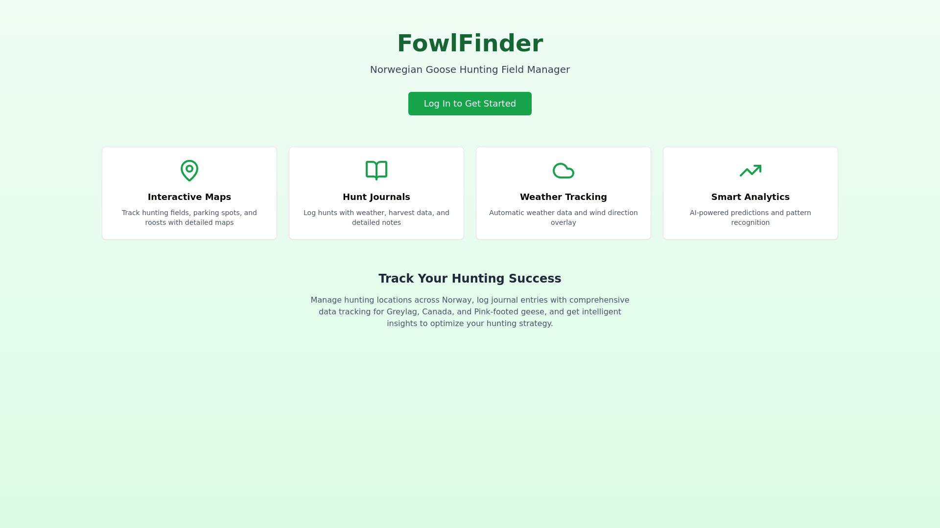 website screenshot of https://fowlfinder.no/