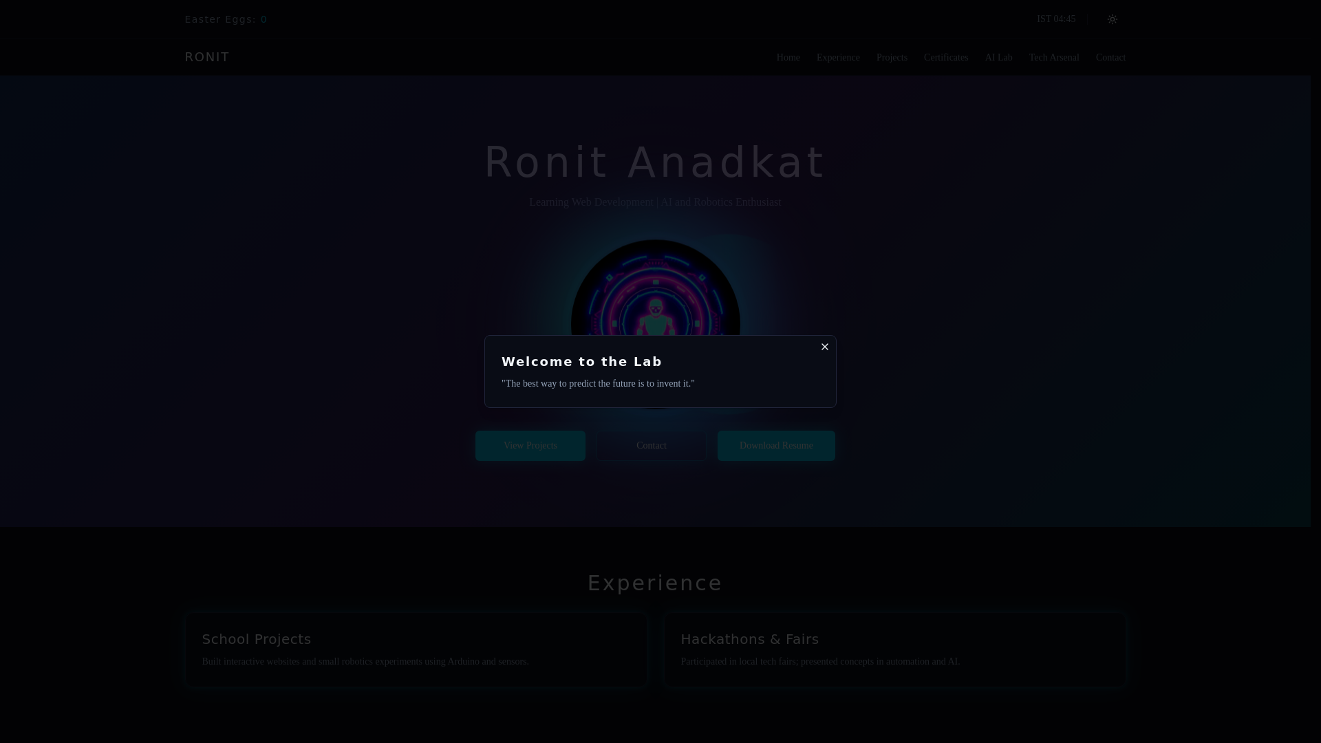 website screenshot of https://ronitanadkat.dev/