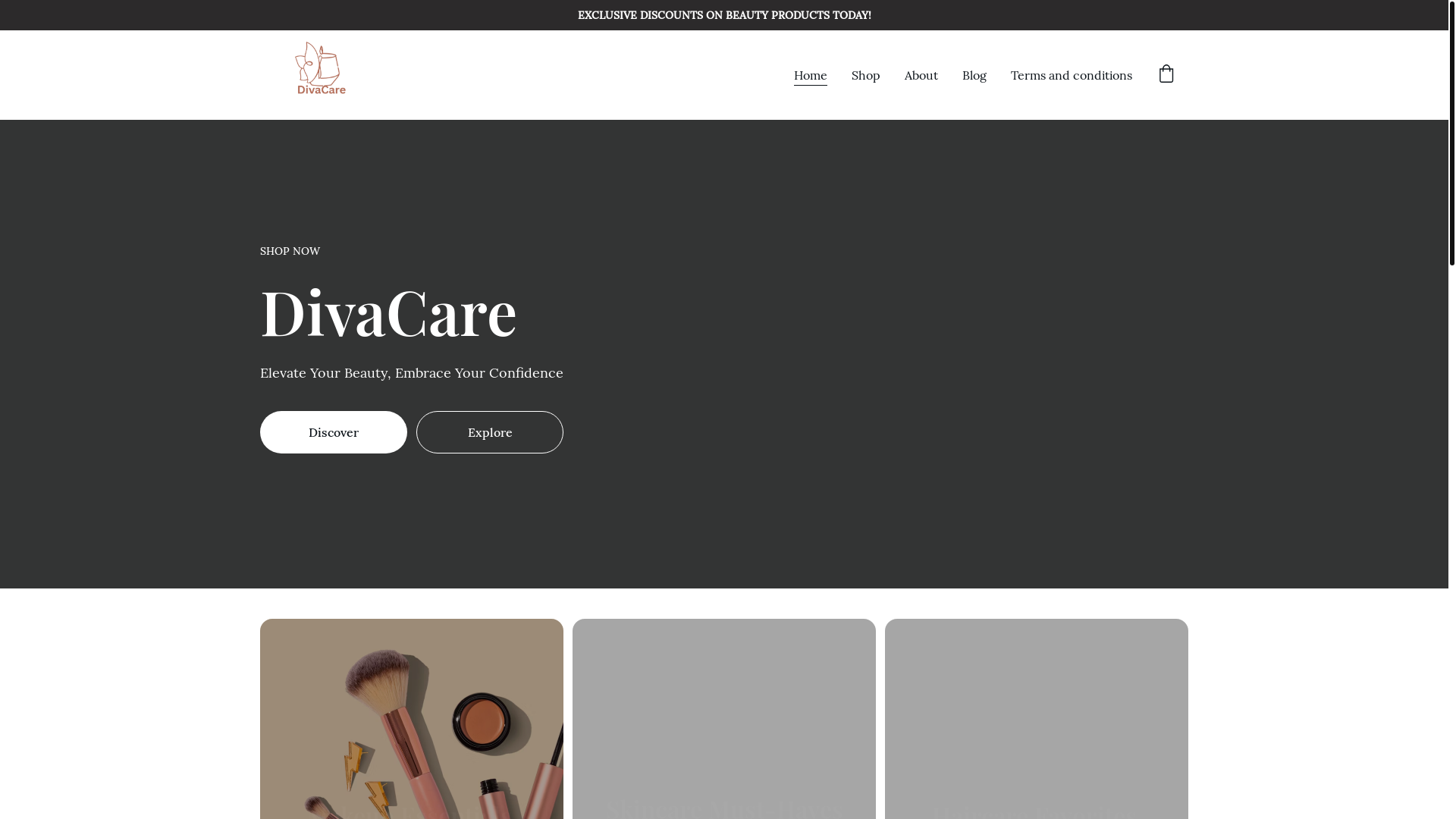 website screenshot of https://divacare.store/