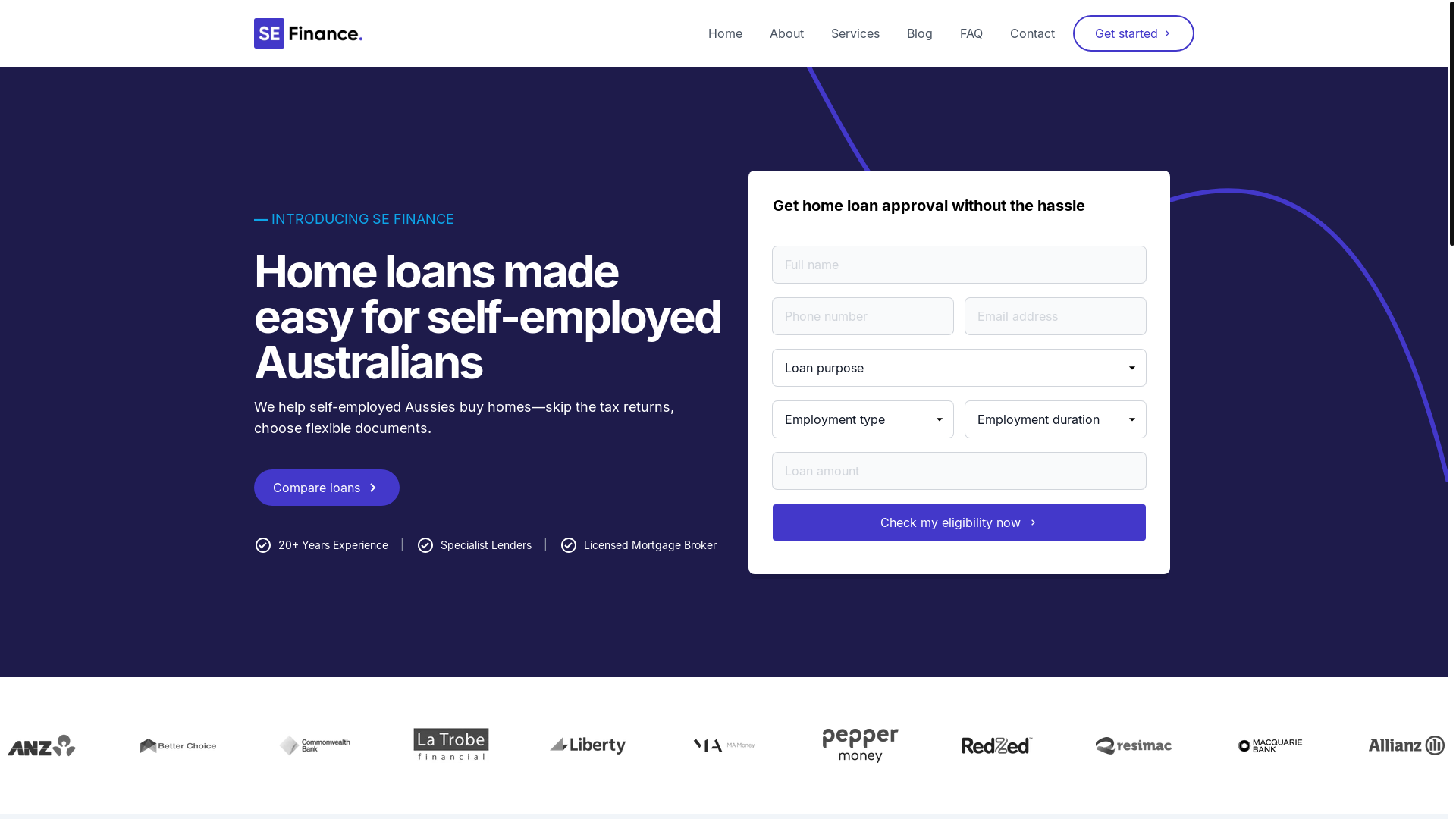 website screenshot of https://self-employedfinance.com.au/
