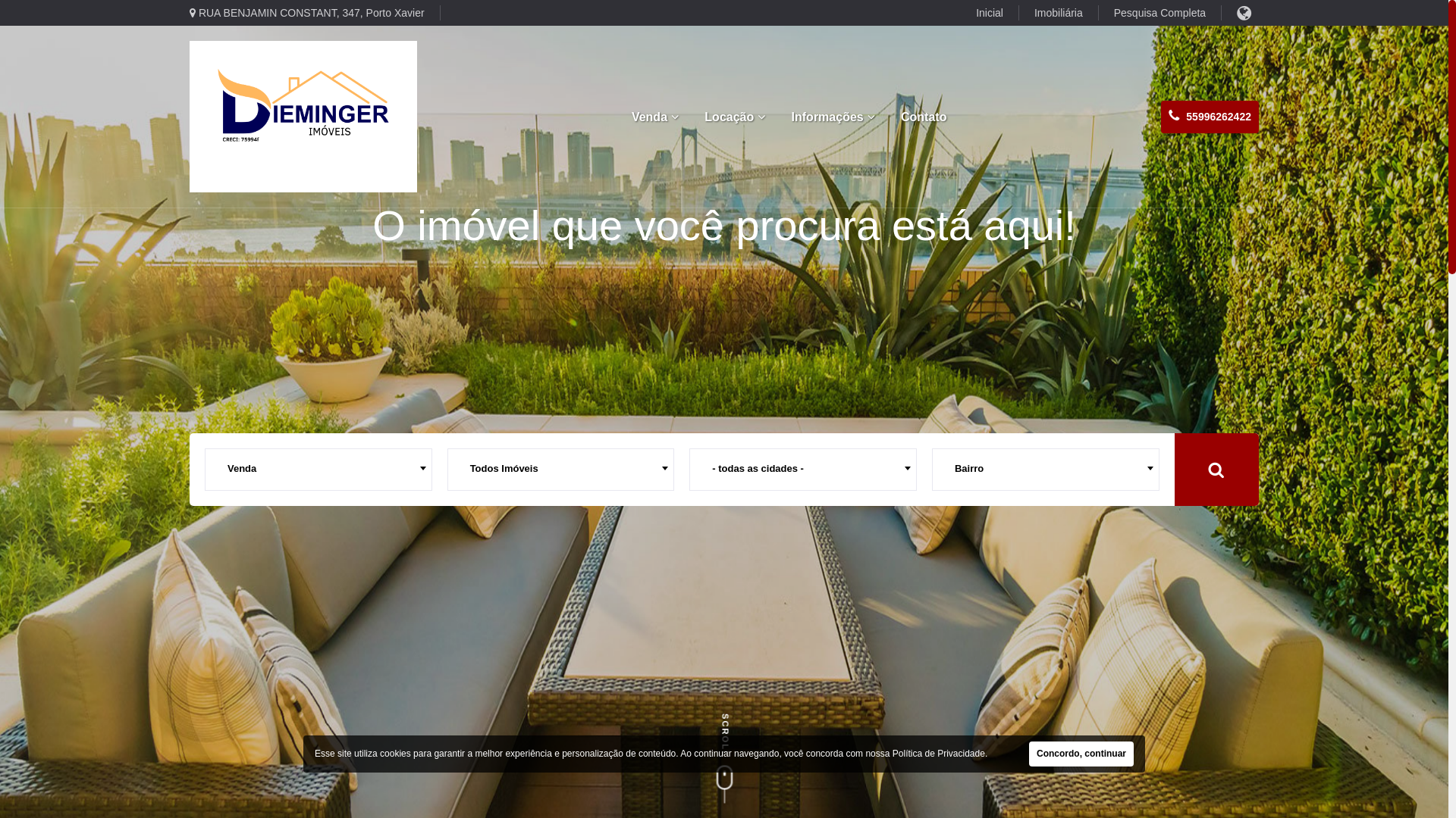website screenshot of https://diemingerimoveis.com.br/