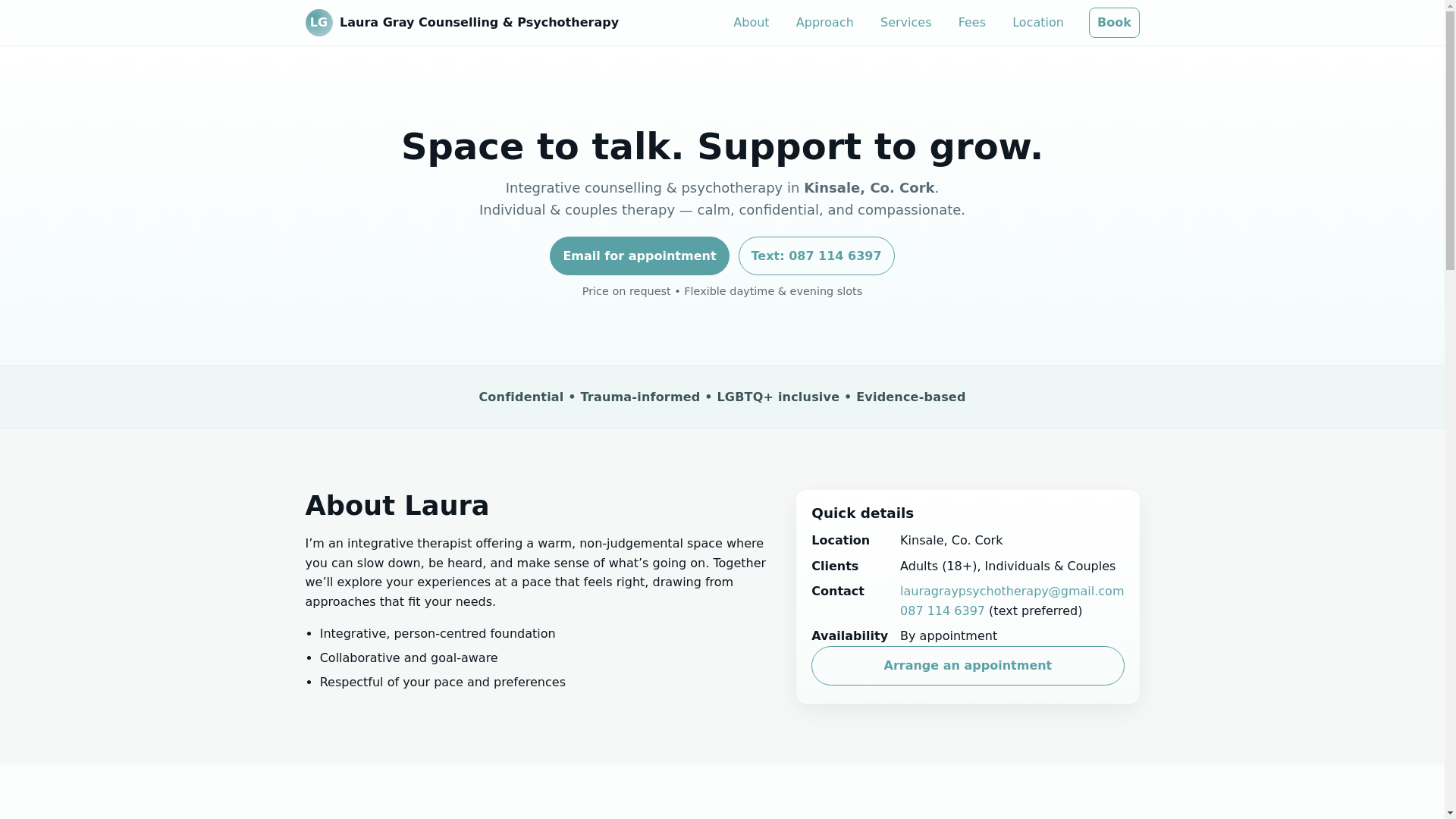 website screenshot of https://lauragraytherapy.com/