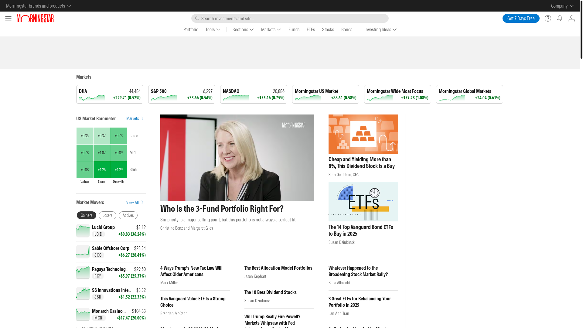 website screenshot of https://morningstar.com/
