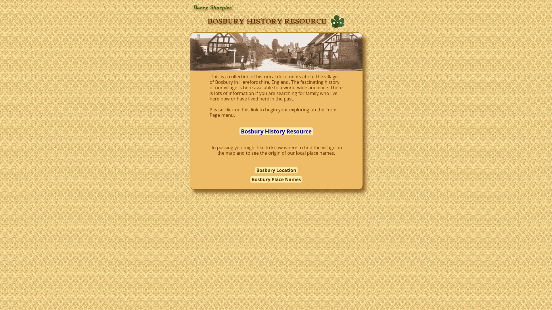 website screenshot of https://www.bosburyhistoryresource.org.uk/
