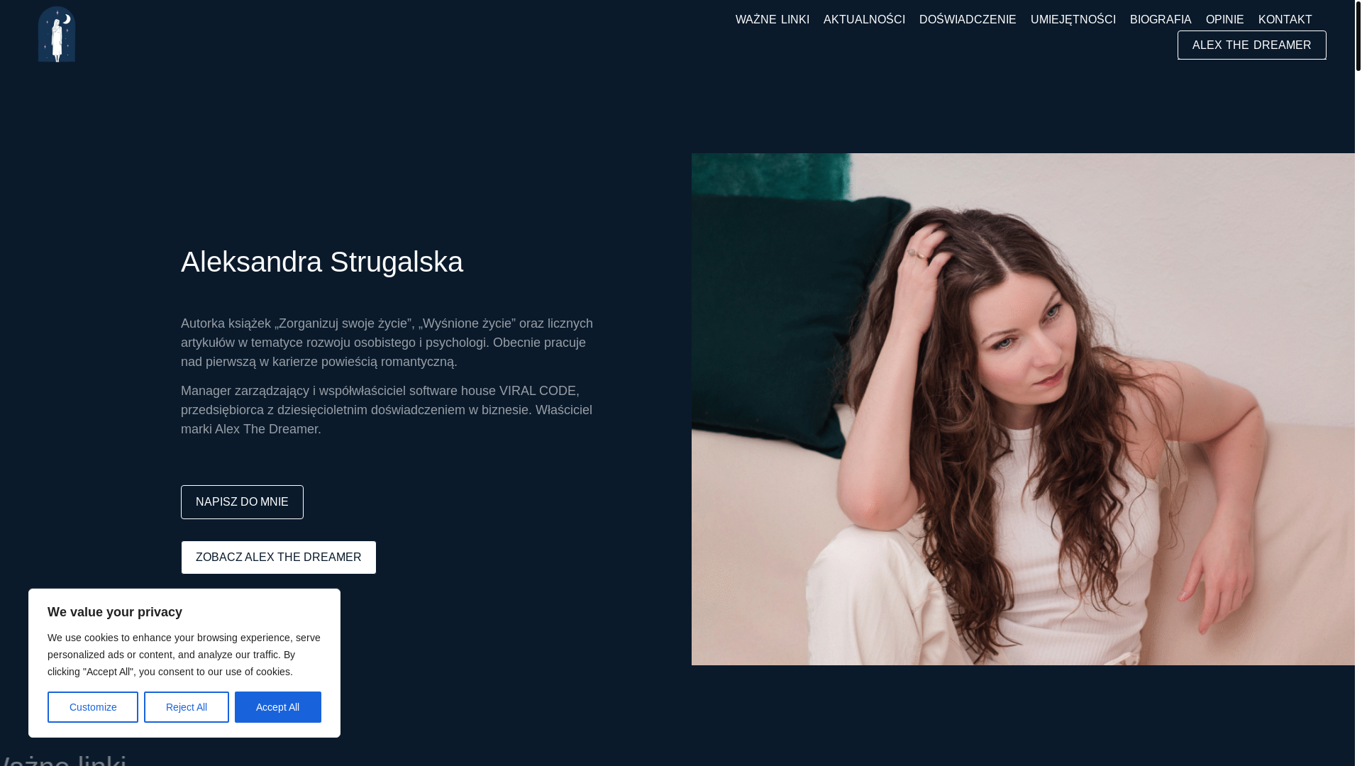 website screenshot of https://aleksandrastrugalska.pl/
