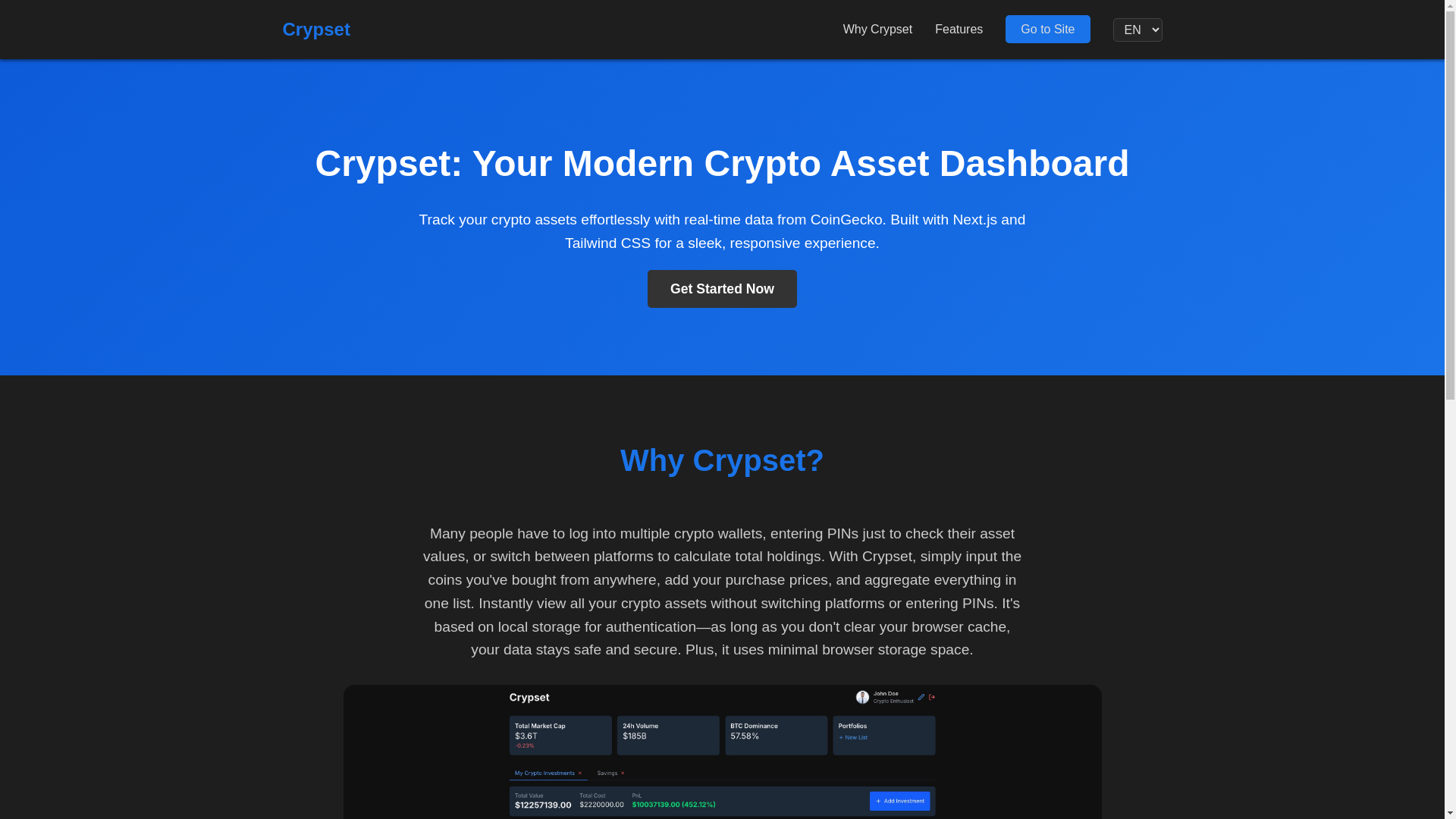 website screenshot of https://crypset.vercel.app/
