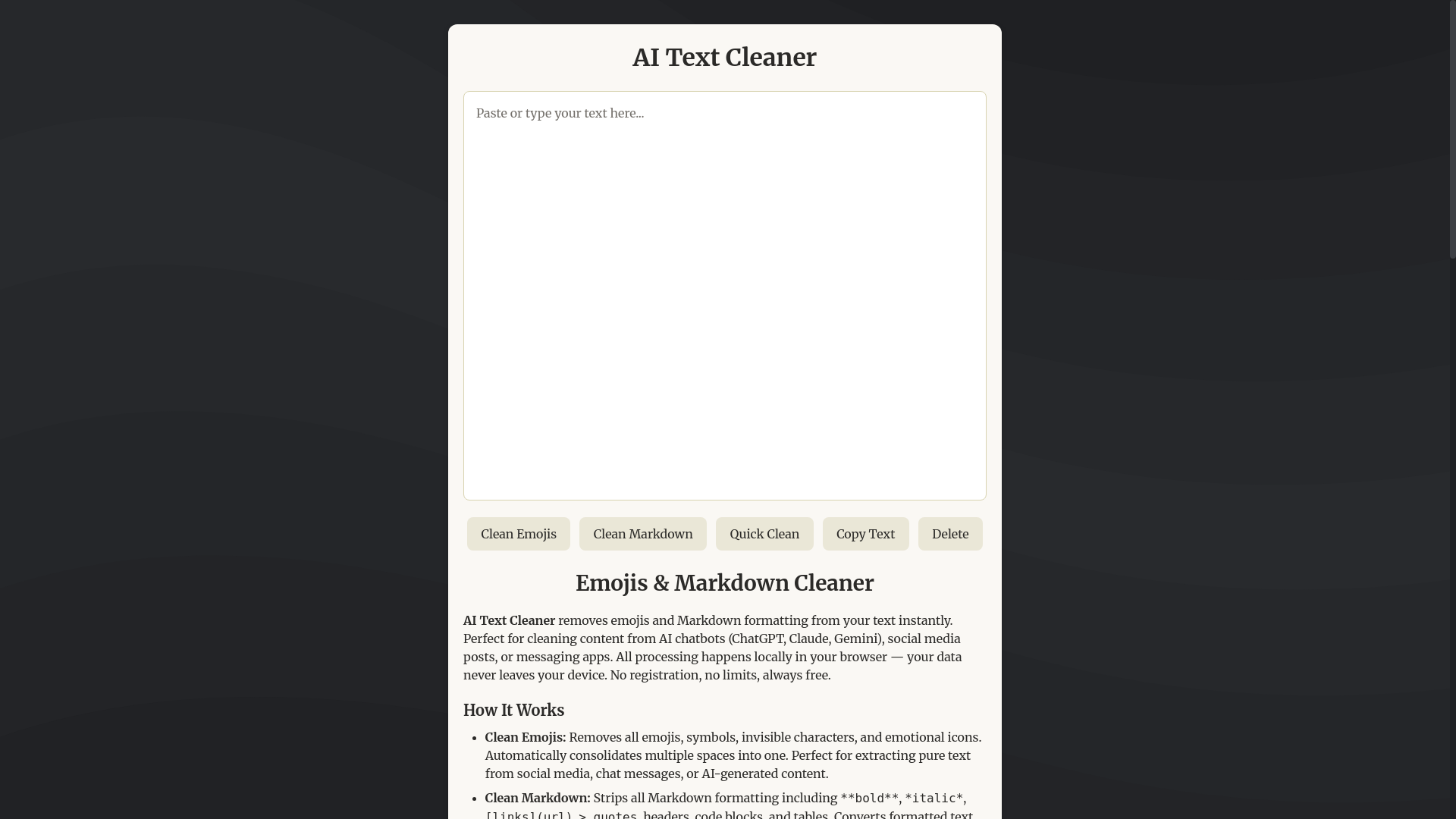 website screenshot of https://textcleaner.page/