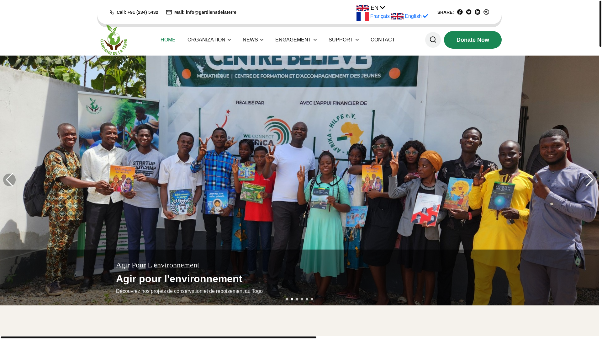 website screenshot of https://gardiensdelaterre-international.org/