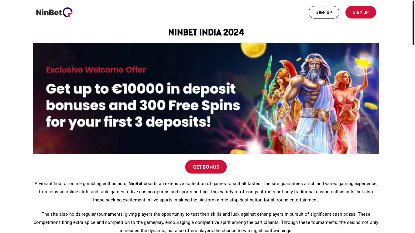 website screenshot of https://ninbet.pro/