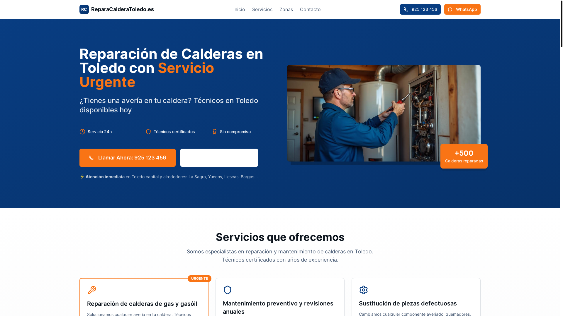 website screenshot of https://reparacalderatoledo.es/