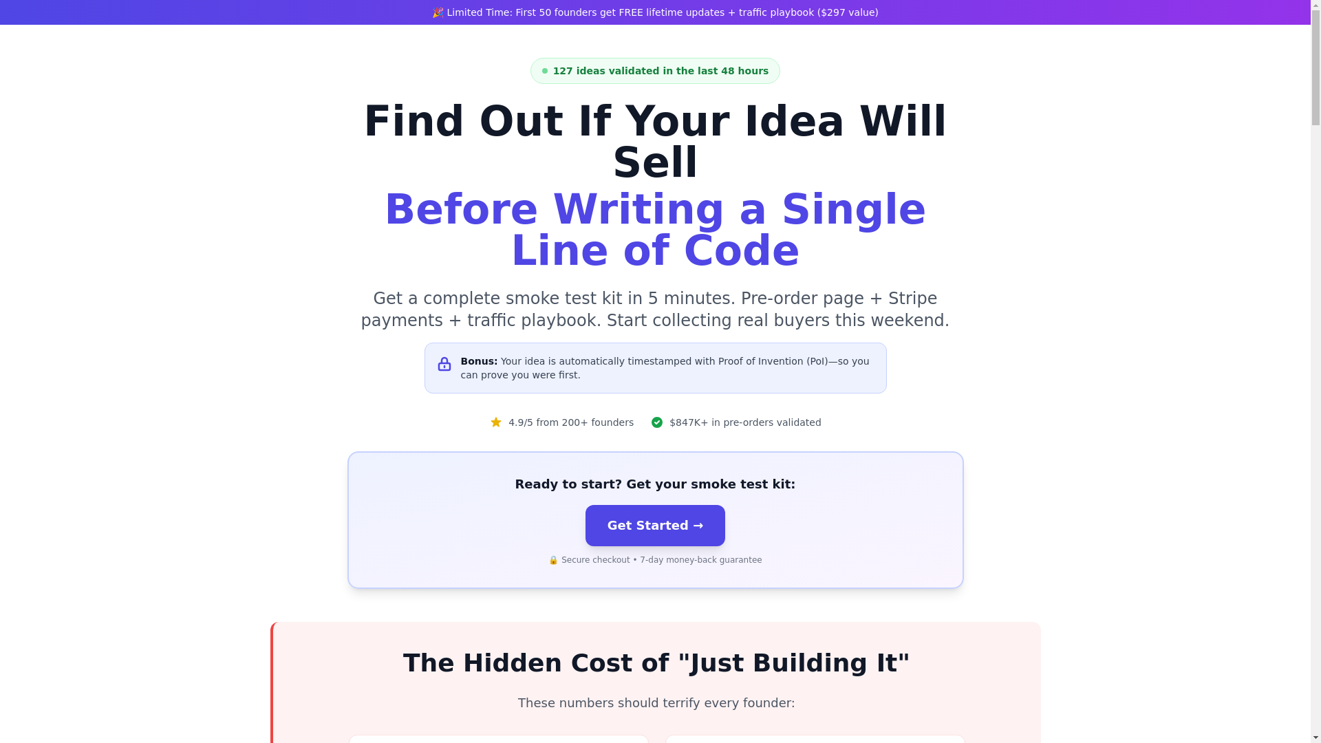 website screenshot of https://ideasmoketest.com/