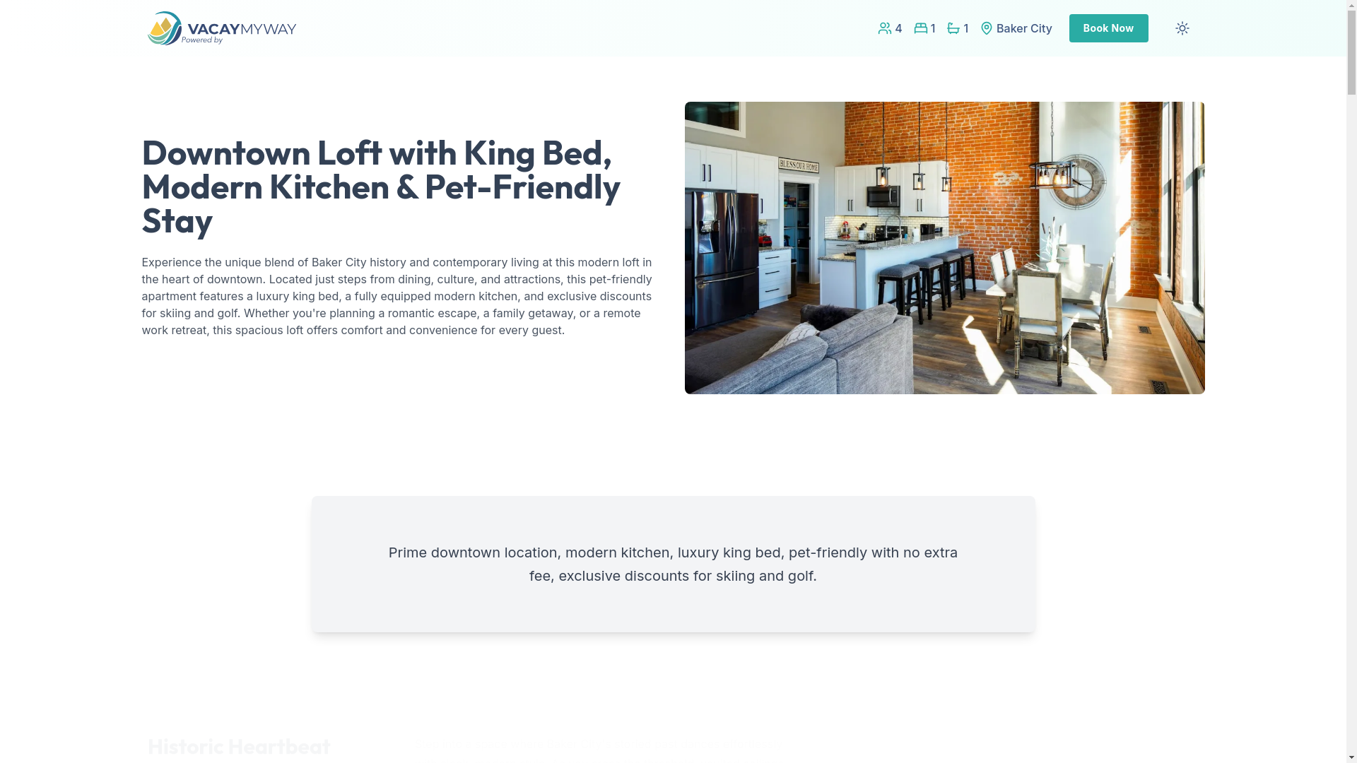 website screenshot of https://bakercityloft.house/