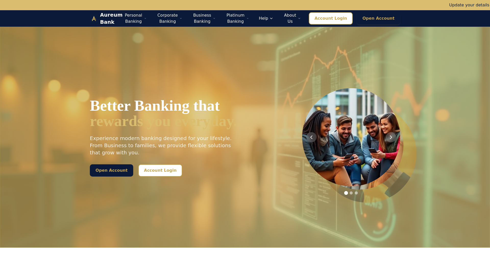 website screenshot of https://aureumbank.com/