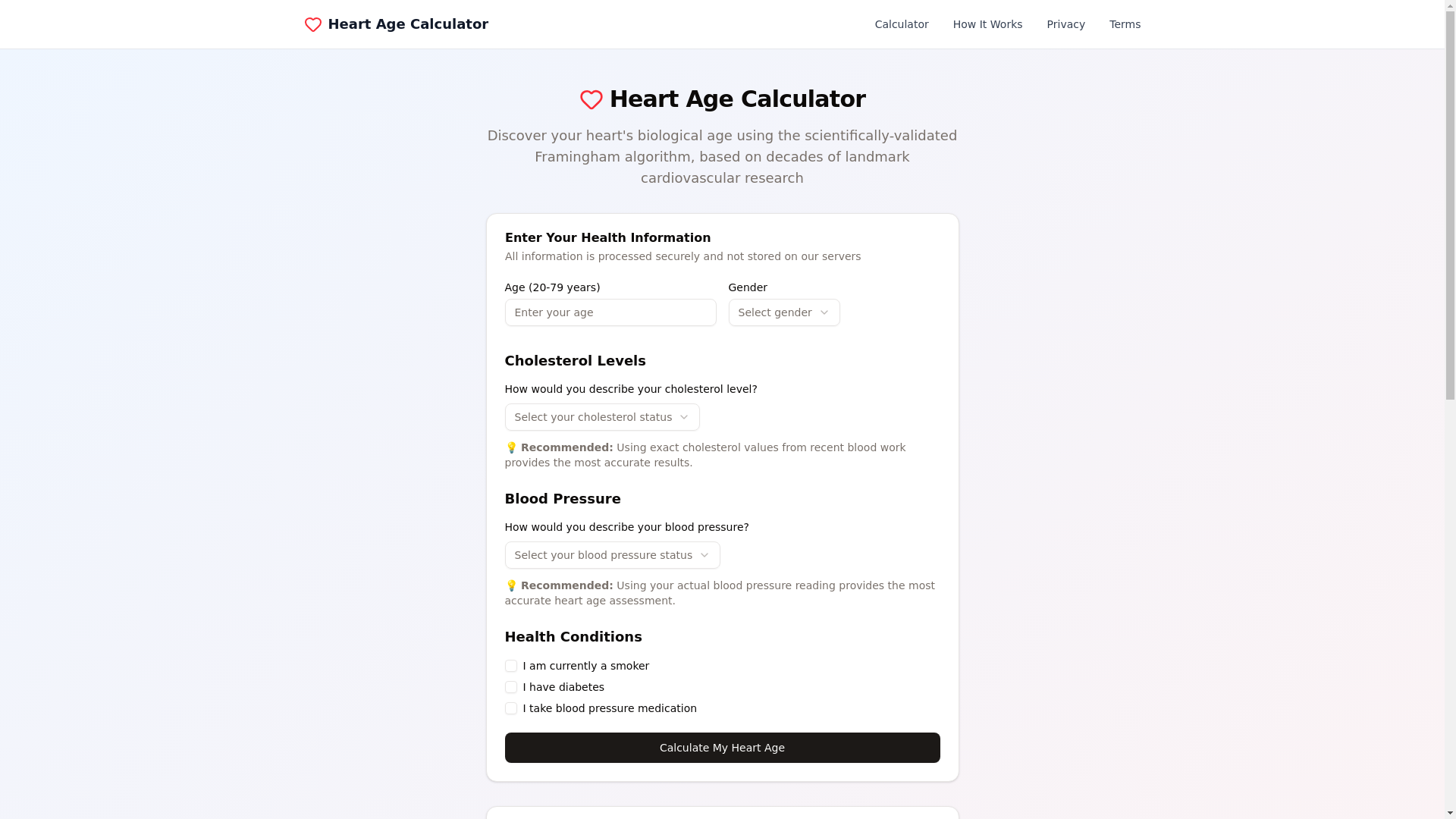 website screenshot of https://heart-age-calculator-ezs.pages.dev/