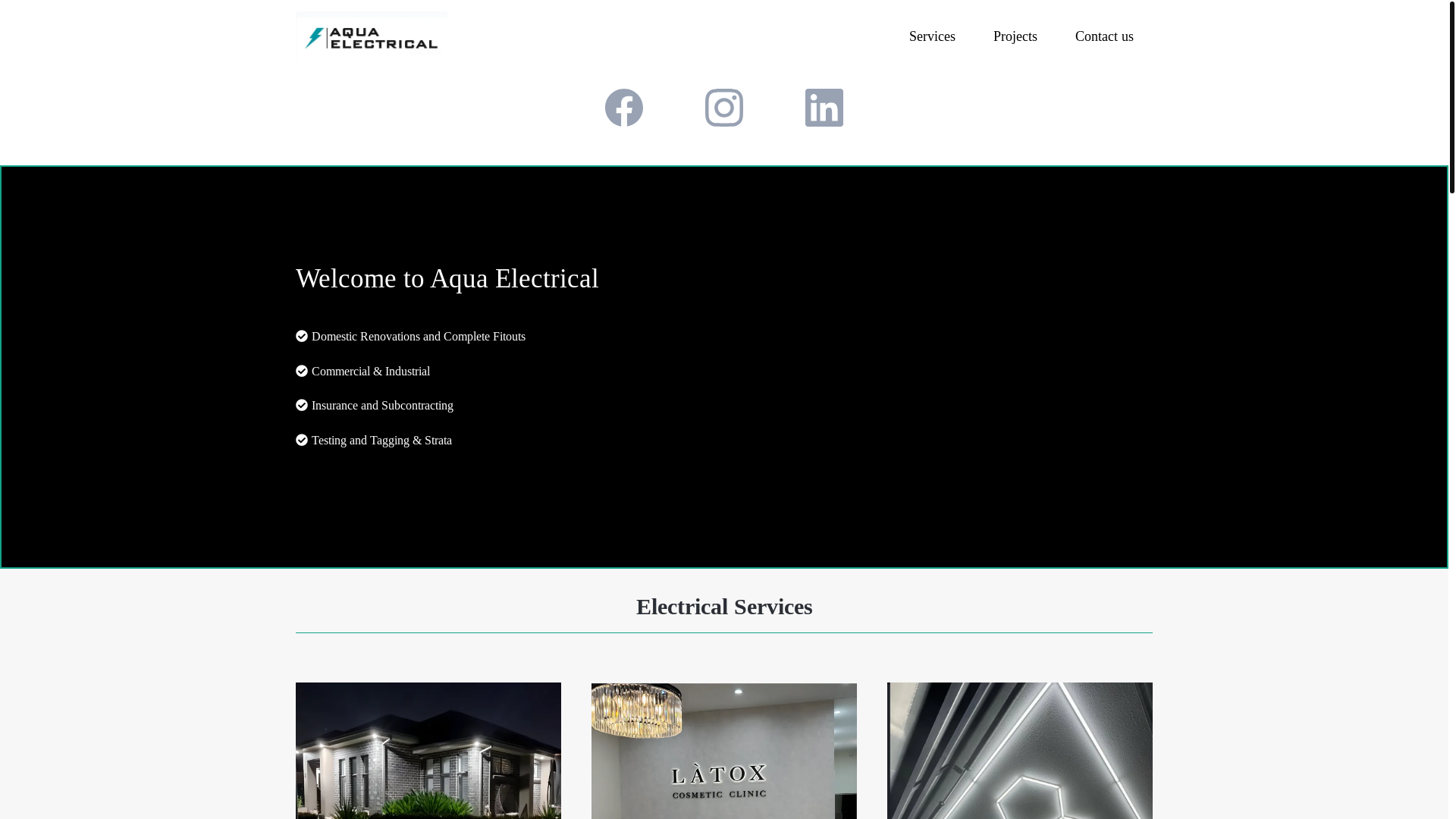 website screenshot of https://aqua-electrical.com/