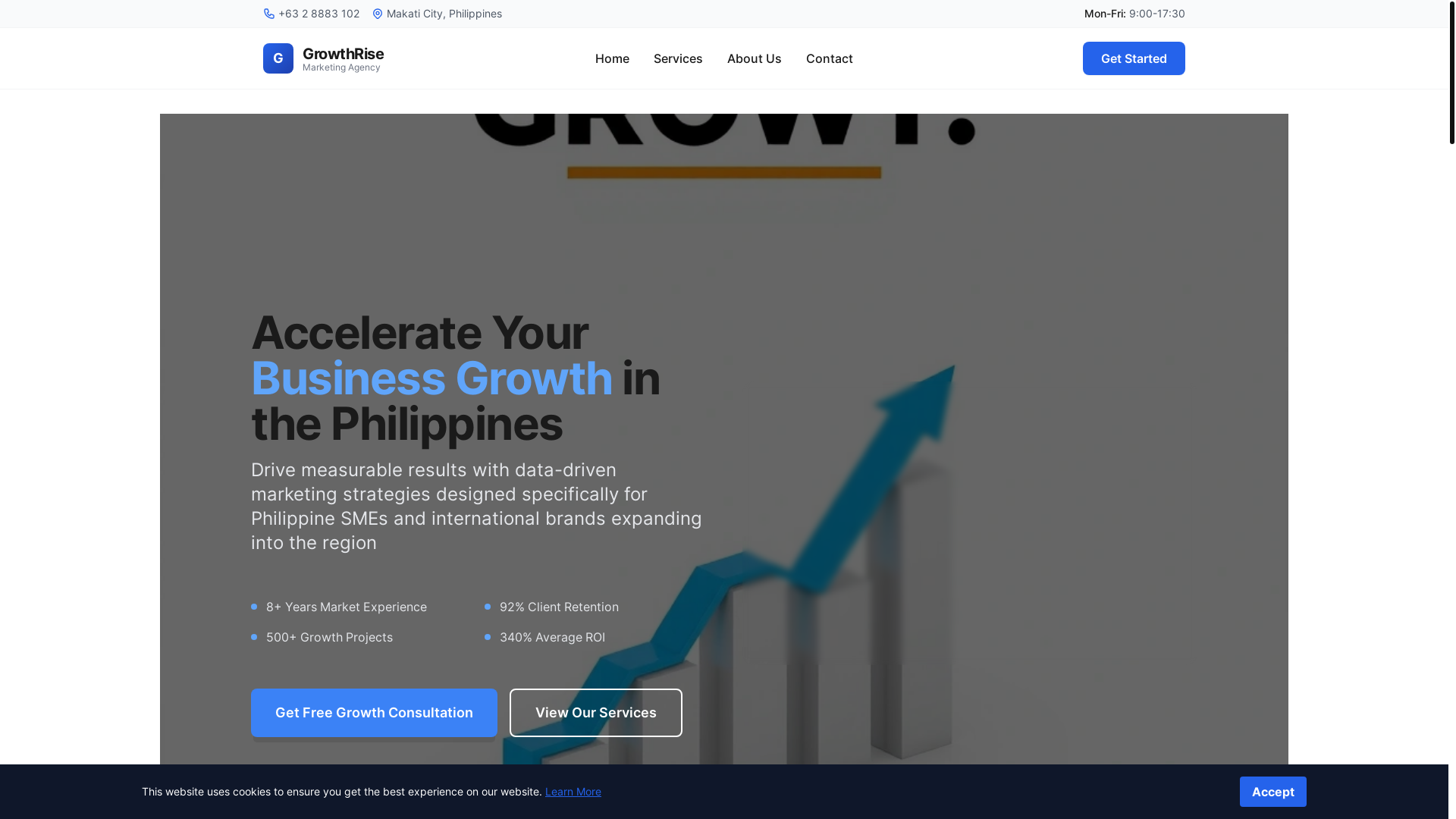 website screenshot of https://growthrise.world/