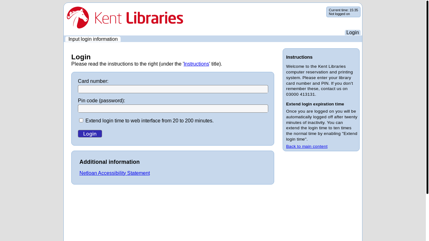 website screenshot of https://netloan.kent.gov.uk/