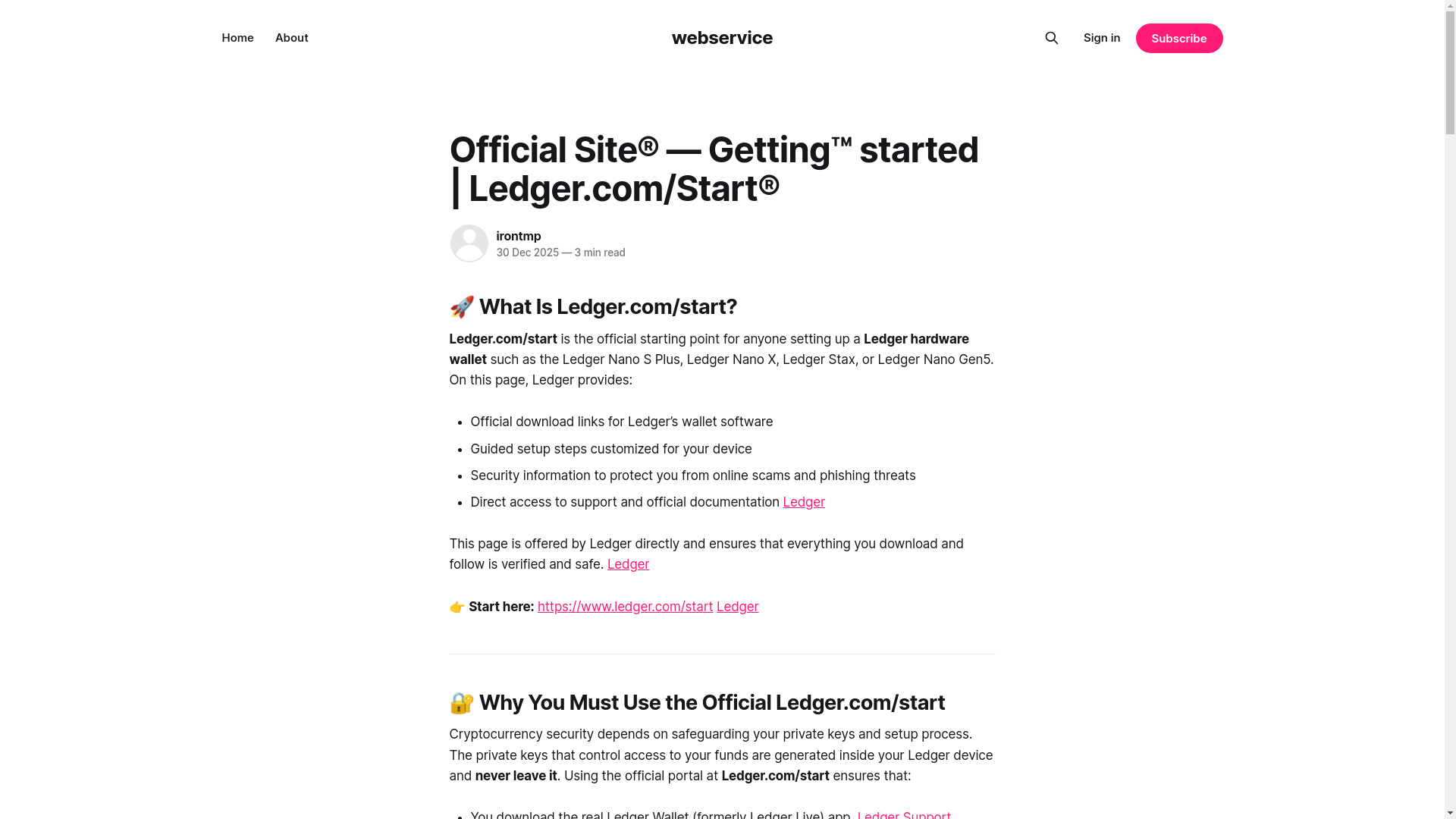 website screenshot of https://webservice.ghost.io/start-en-us/